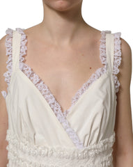 Dolce & Gabbana White Cotton Poplin Ruffled Midi Dress - IT36|XXS