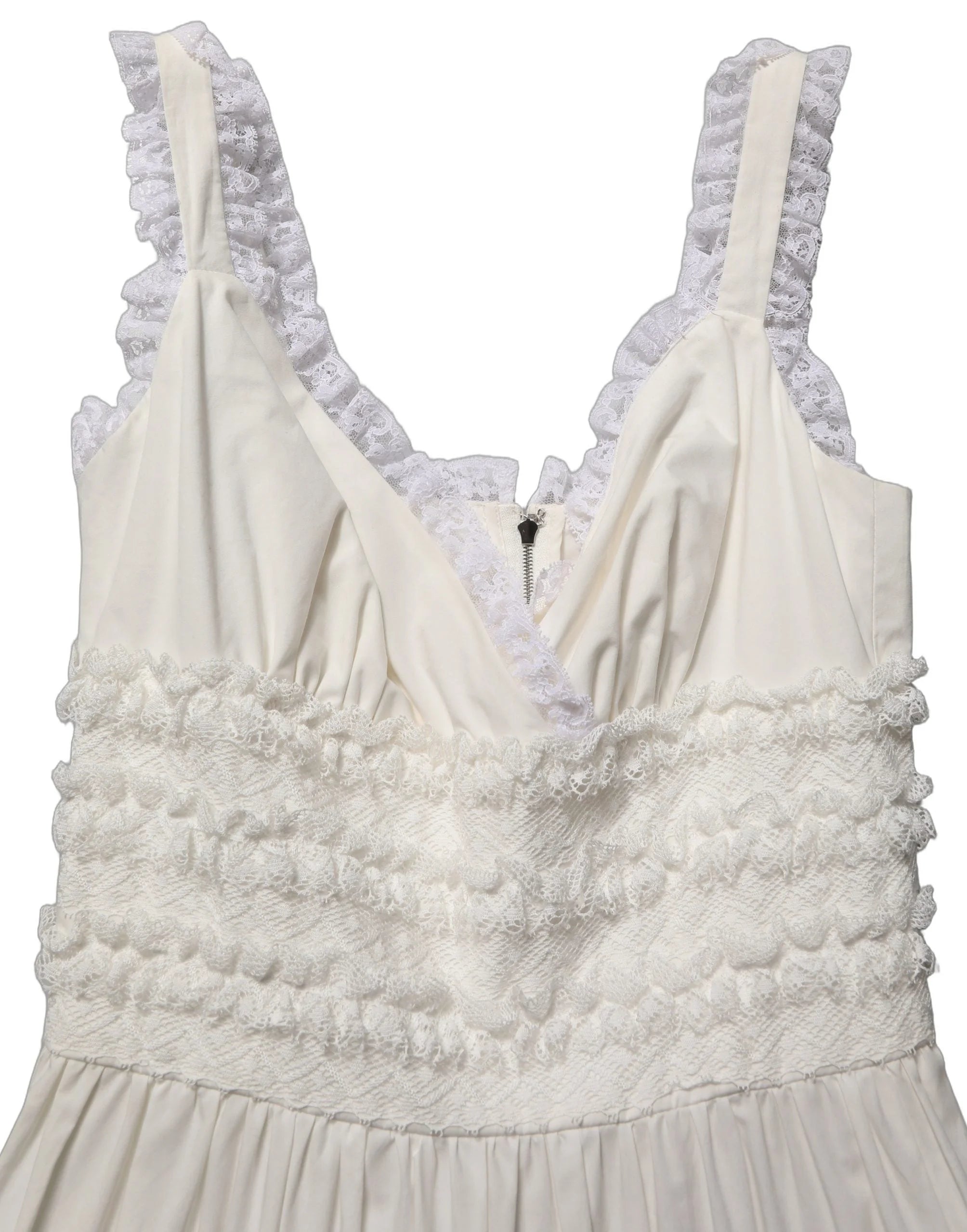 Dolce & Gabbana White Cotton Poplin Ruffled Midi Dress - IT36|XXS