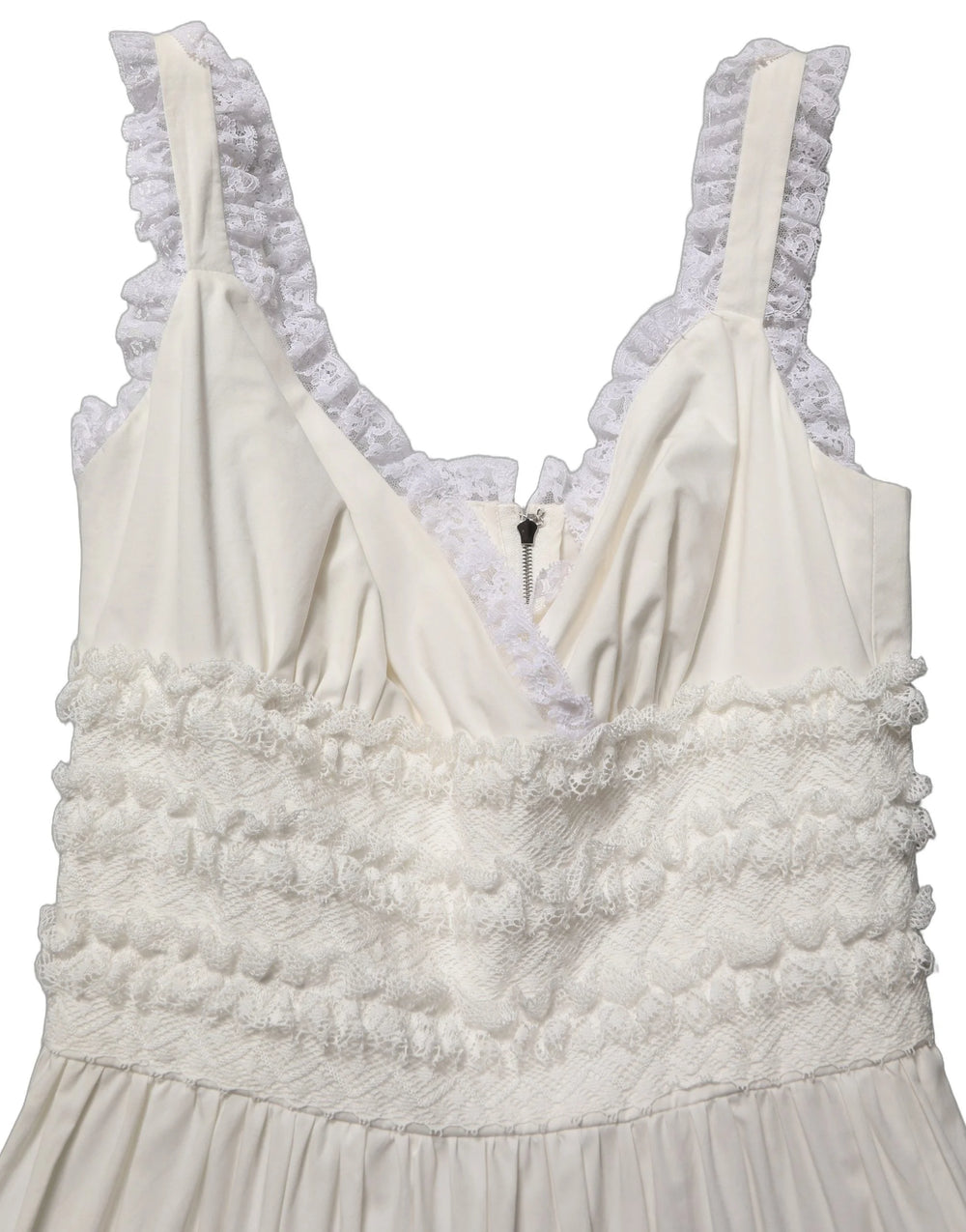 Dolce & Gabbana White Cotton Poplin Ruffled Midi Dress - IT36|XXS