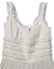 Dolce & Gabbana White Cotton Poplin Ruffled Midi Dress - IT36|XXS