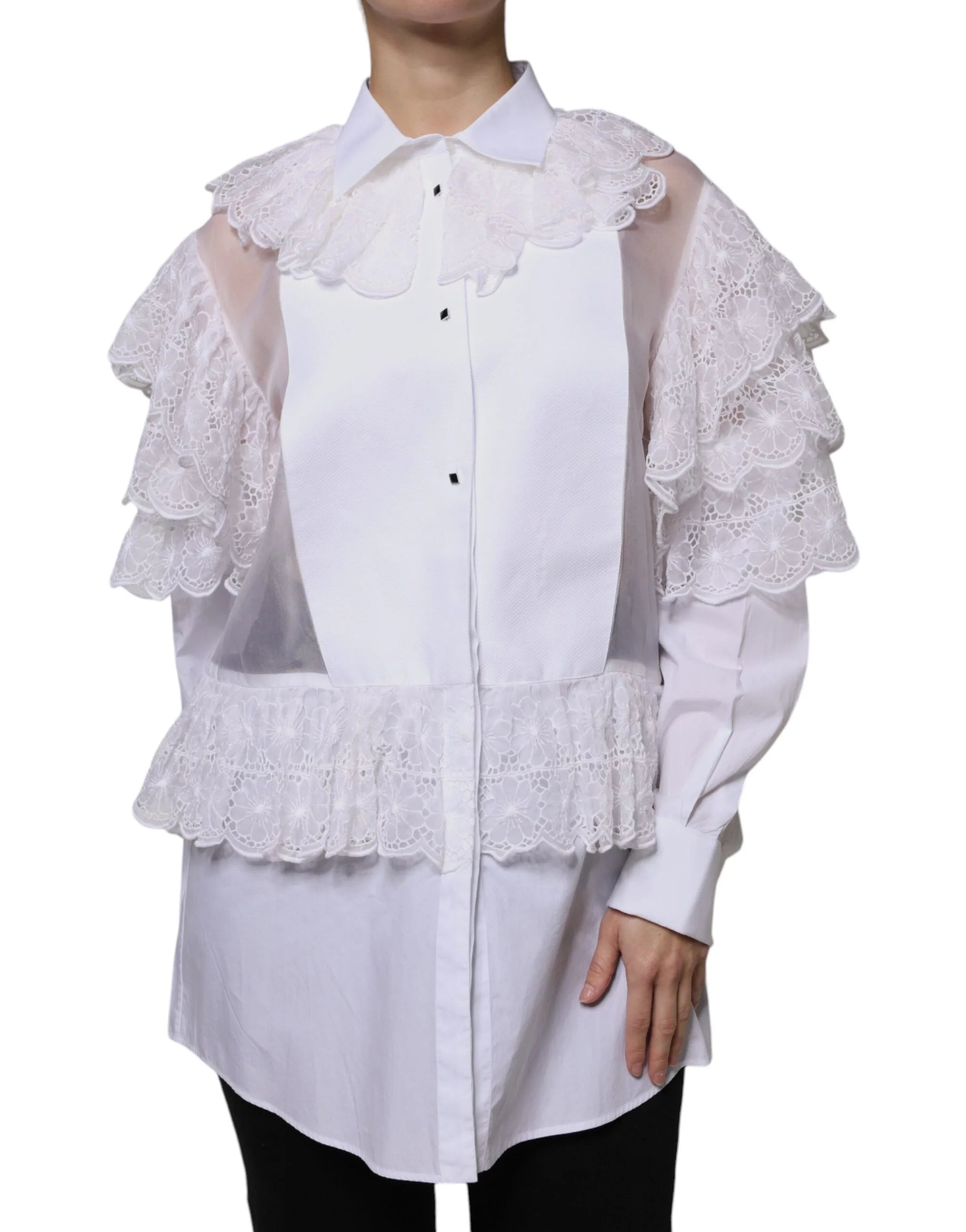 Dolce & Gabbana White Cotton Poplin Shirt Dress Blouse Top - IT44 | L - Blouses
