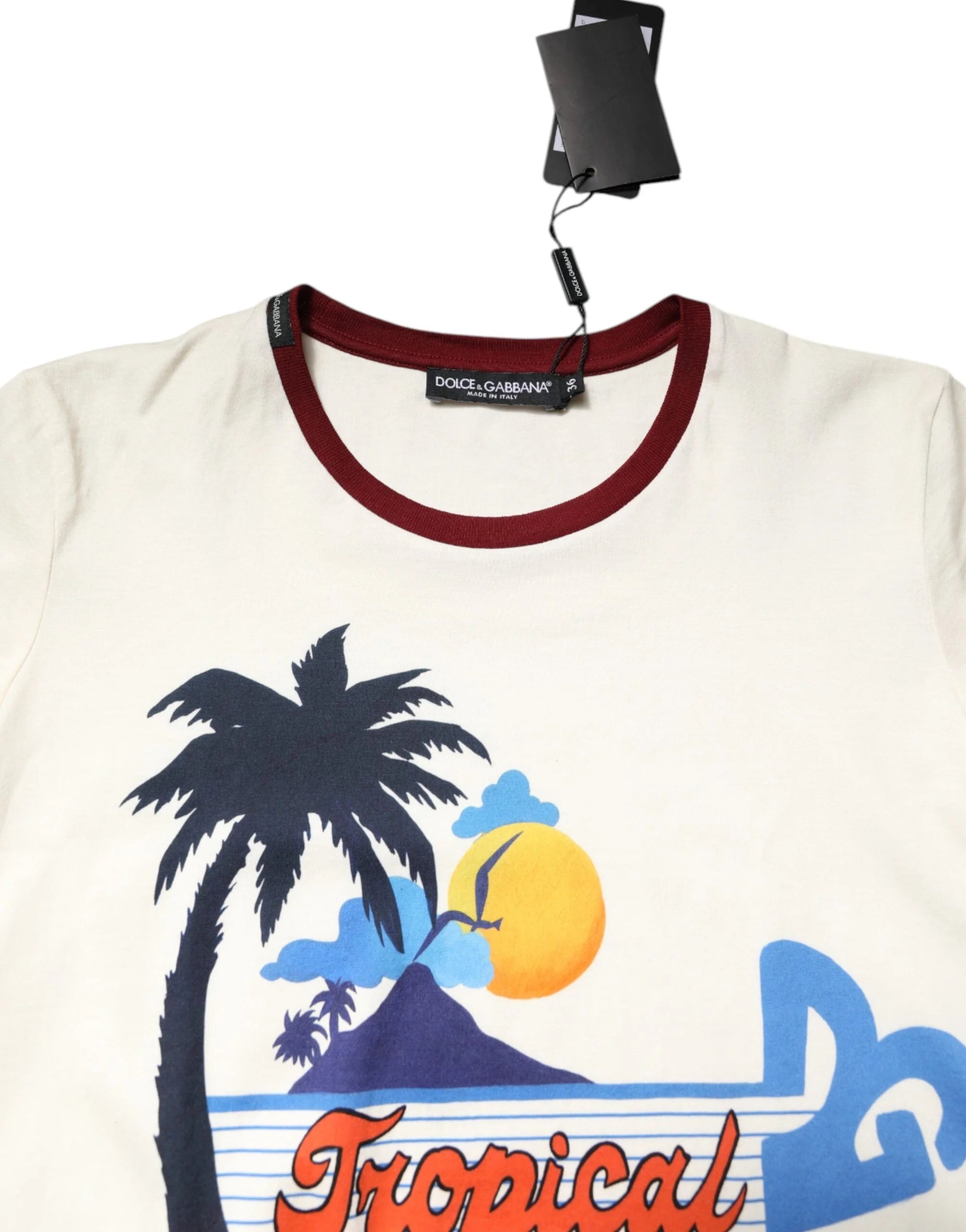 Dolce & Gabbana White Cotton Print Short Sleeves Top T-shirt - IT36|XXS - T-Shirts