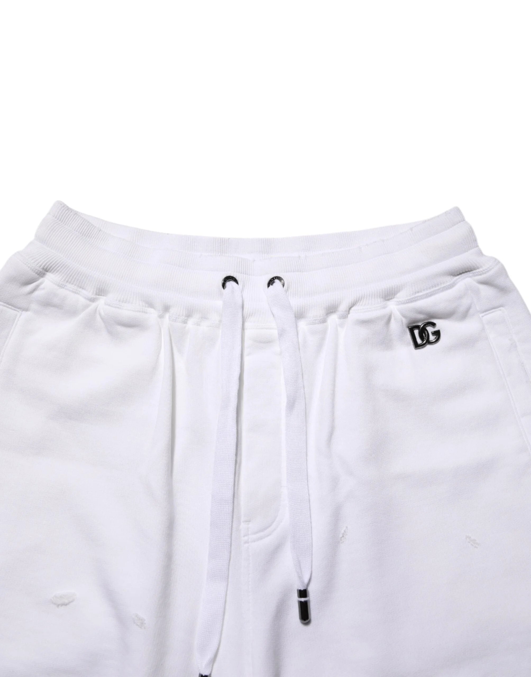 Dolce & Gabbana White Cotton Ripped Bermuda Sweatpants Shorts - Bermudas