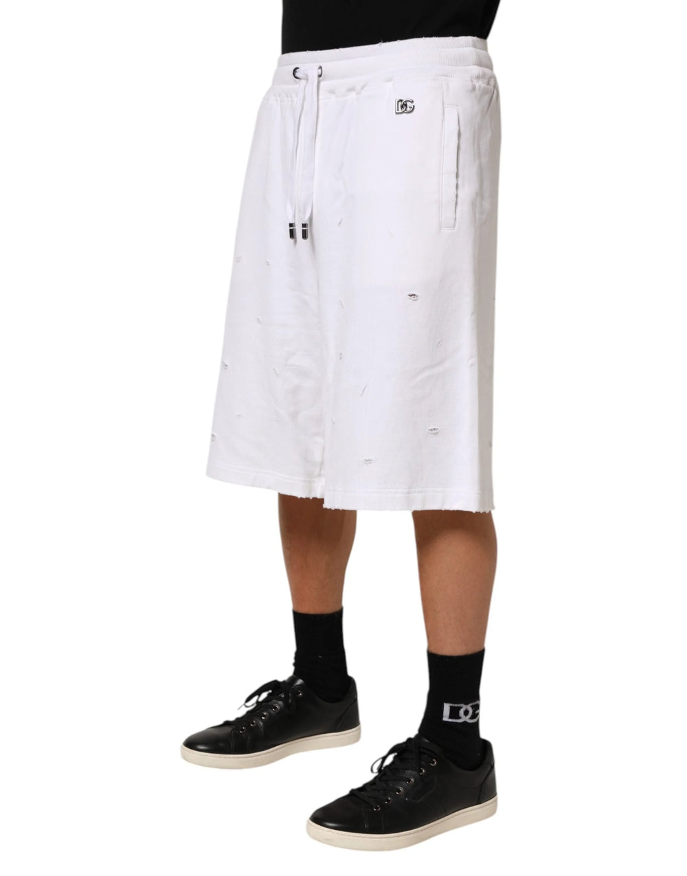 Dolce & Gabbana White Cotton Ripped Bermuda Sweatpants Shorts - Bermudas