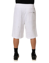 Dolce & Gabbana White Cotton Ripped Bermuda Sweatpants Shorts - Bermudas