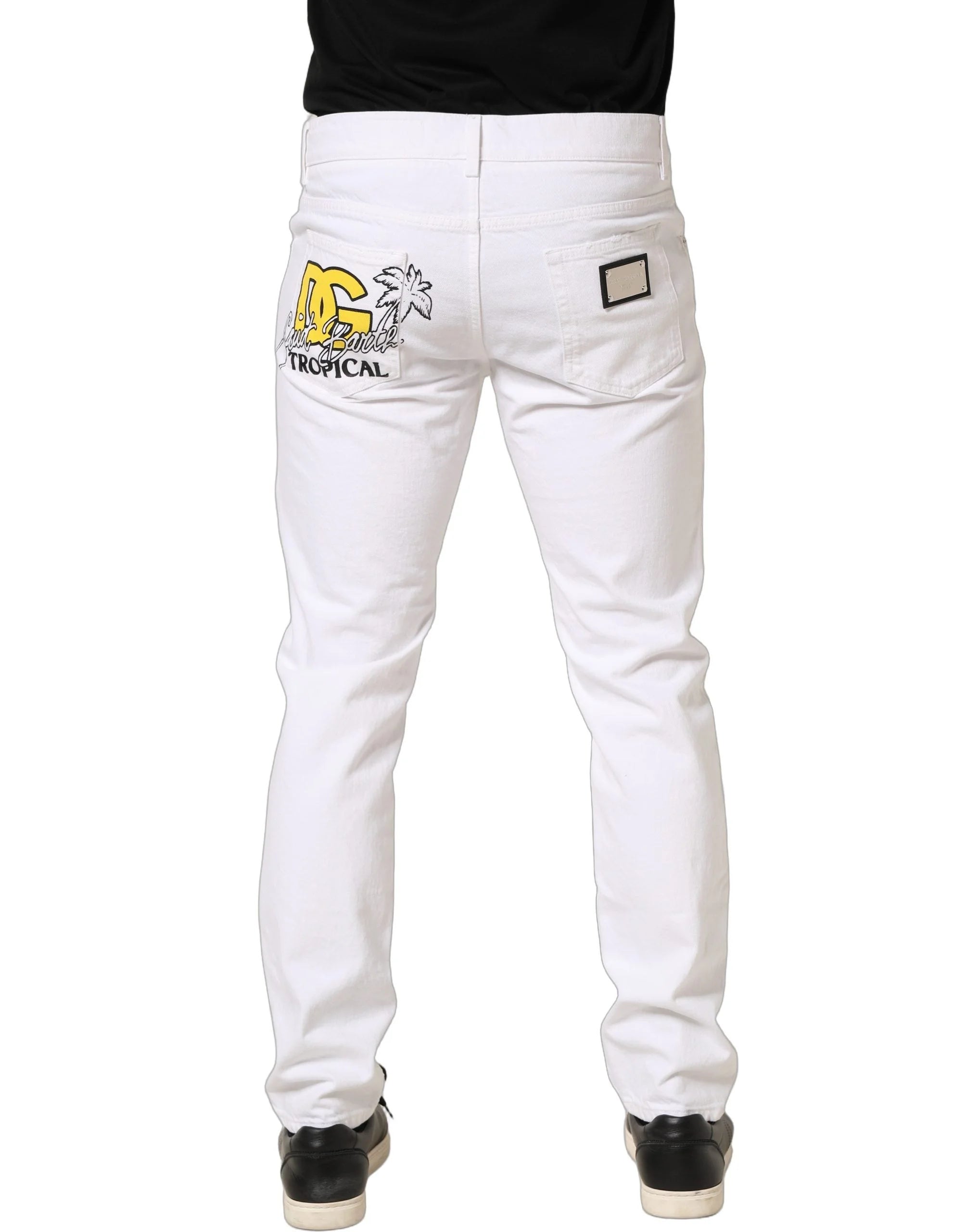 Dolce & Gabbana White Cotton Ripped Slim Fit Men Denim Jeans - IT50 | L