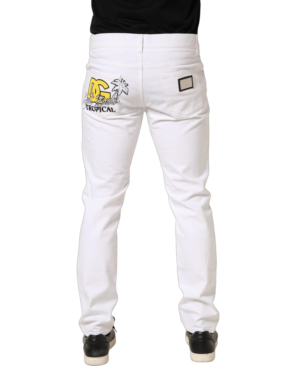 Dolce & Gabbana White Cotton Ripped Slim Fit Men Denim Jeans - IT50 | L