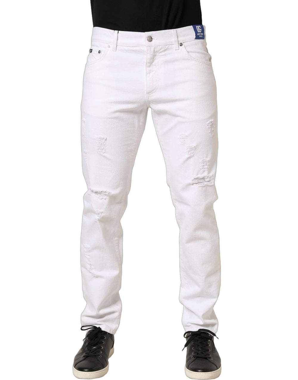 Dolce & Gabbana White Cotton Ripped Slim Fit Men Denim Jeans - IT50 | L