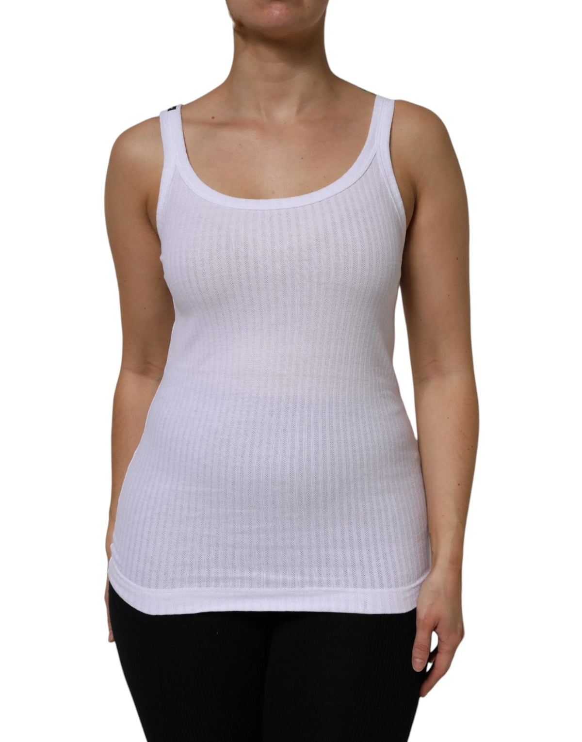 Dolce & Gabbana White Cotton Round Neck Sleeveless Tank Top - Tank Tops