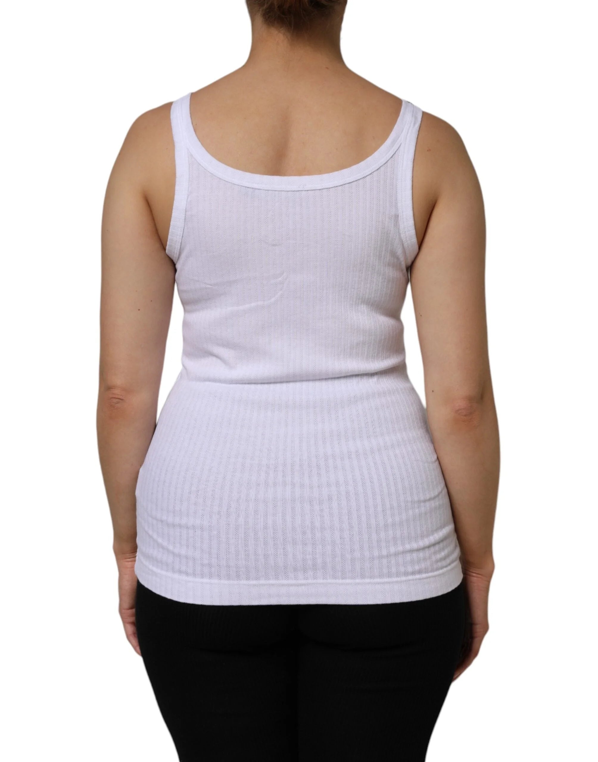 Dolce & Gabbana White Cotton Round Neck Sleeveless Tank Top - Tank Tops
