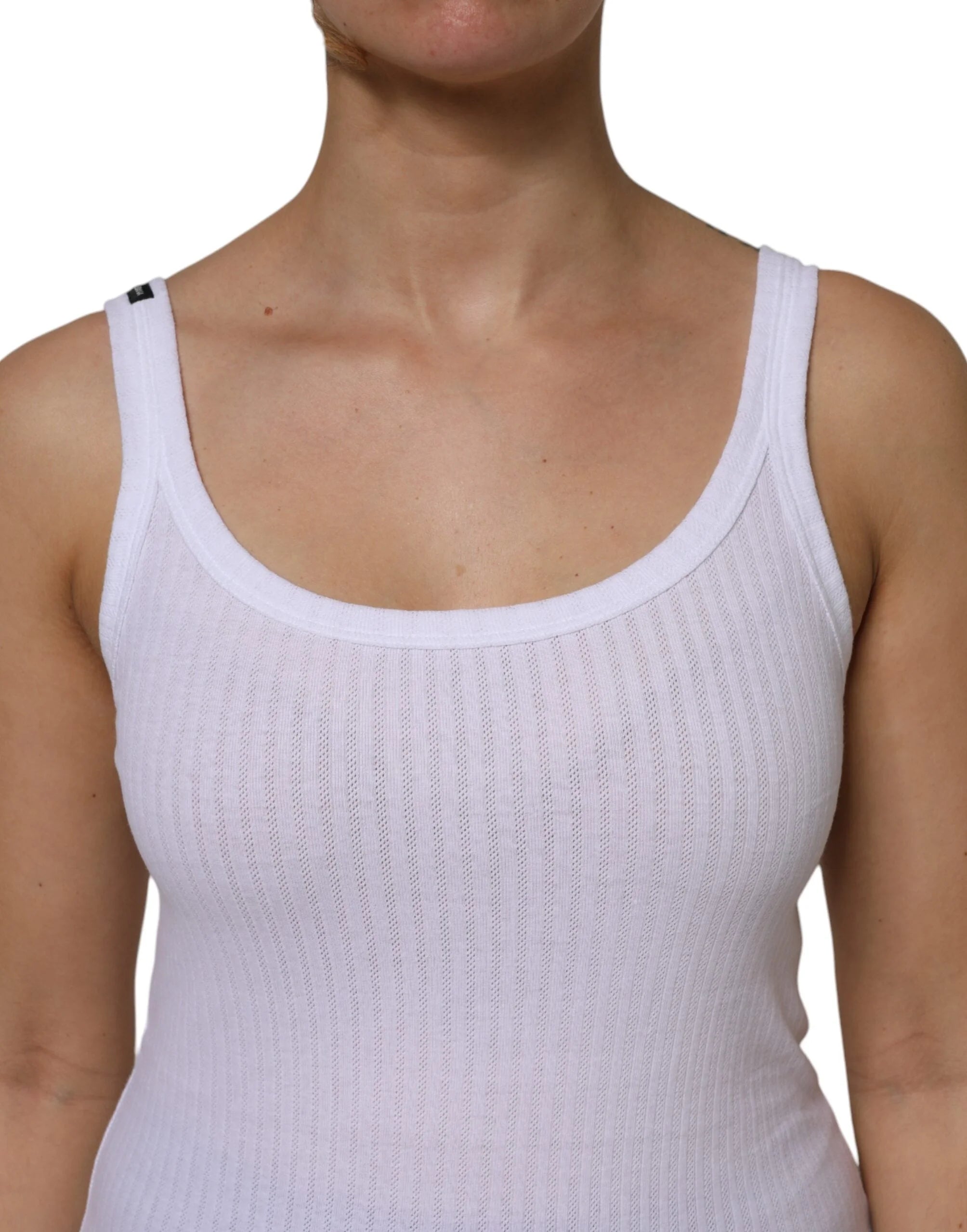 Dolce & Gabbana White Cotton Round Neck Sleeveless Tank Top - Tank Tops