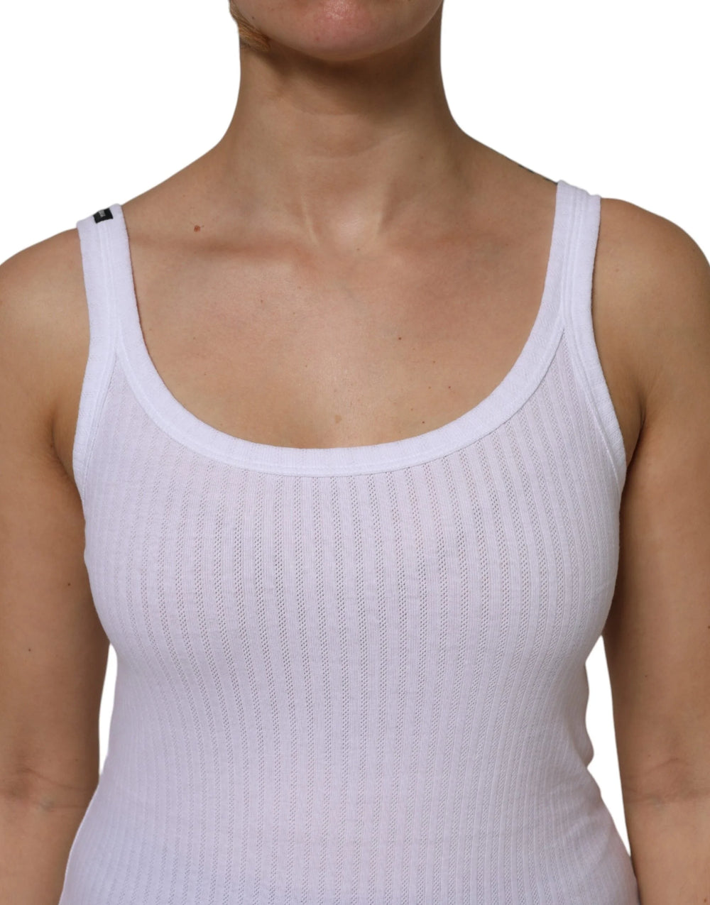 Dolce & Gabbana White Cotton Round Neck Sleeveless Tank Top - Tank Tops