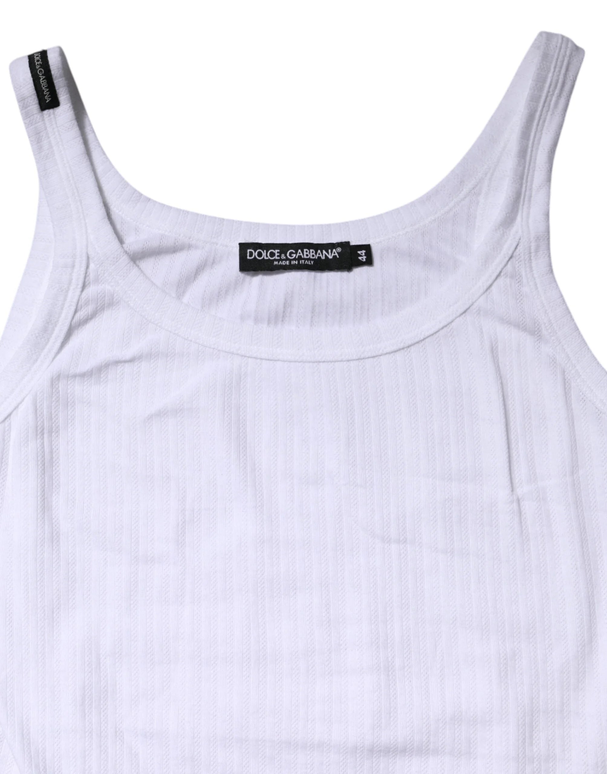 Dolce & Gabbana White Cotton Round Neck Sleeveless Tank Top - Tank Tops