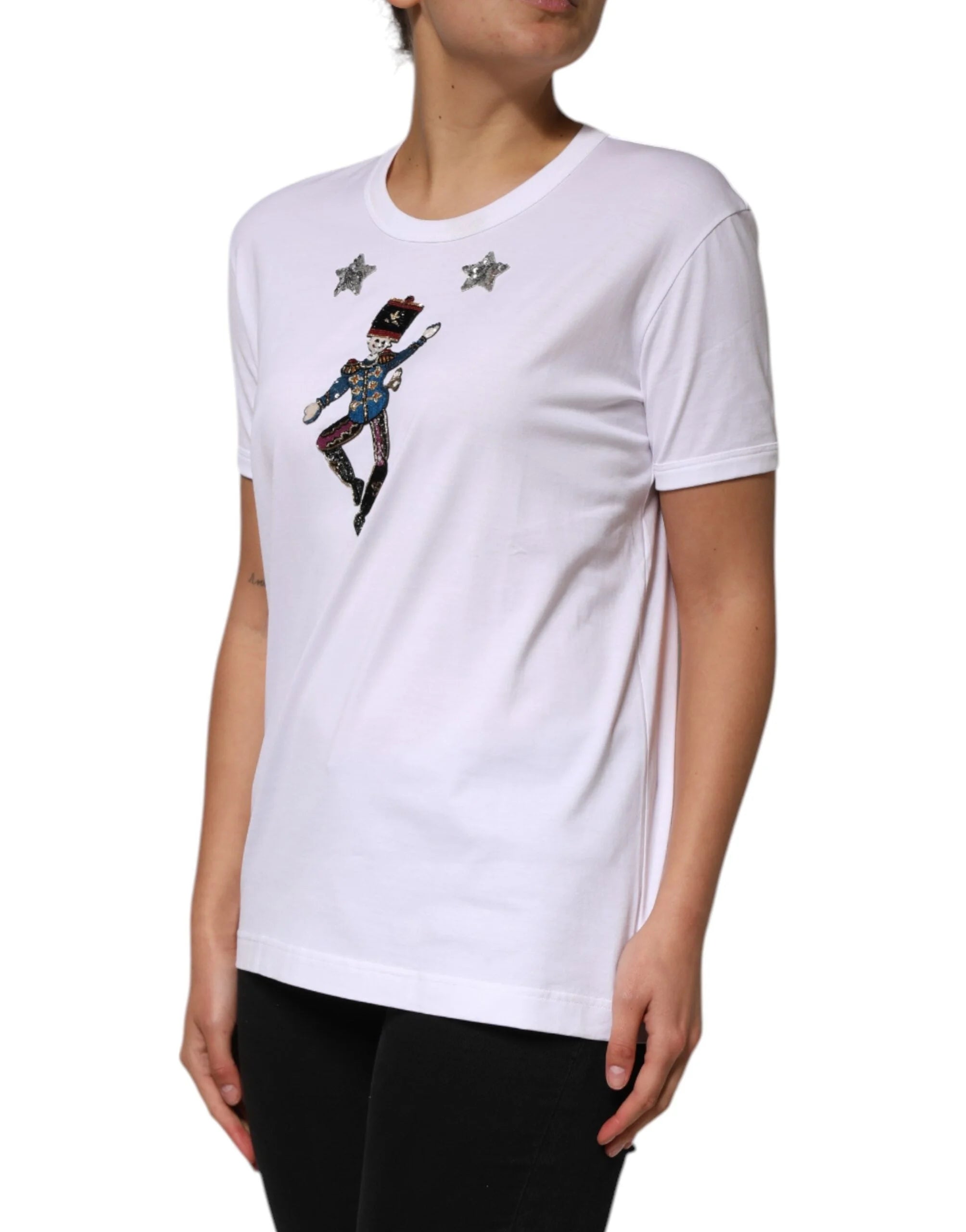 Dolce & Gabbana White Cotton Sequin Embellished Top T-shirt - IT44 | L - T-Shirts