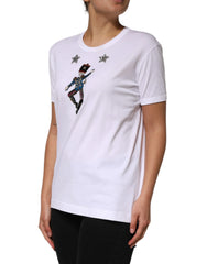 Dolce & Gabbana White Cotton Sequin Embellished Top T-shirt - IT44 | L - T-Shirts