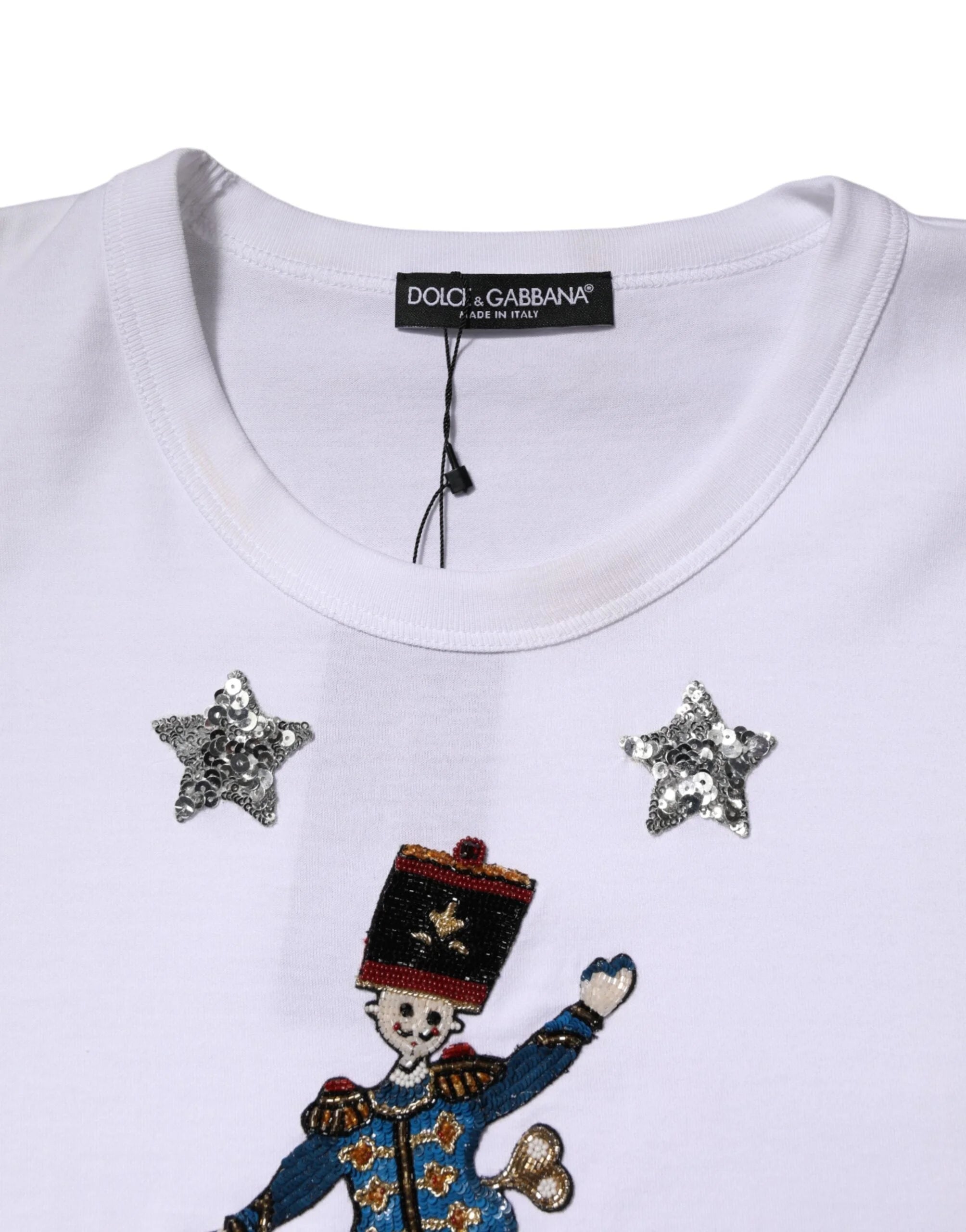 Dolce & Gabbana White Cotton Sequin Embellished Top T-shirt - IT44 | L - T-Shirts