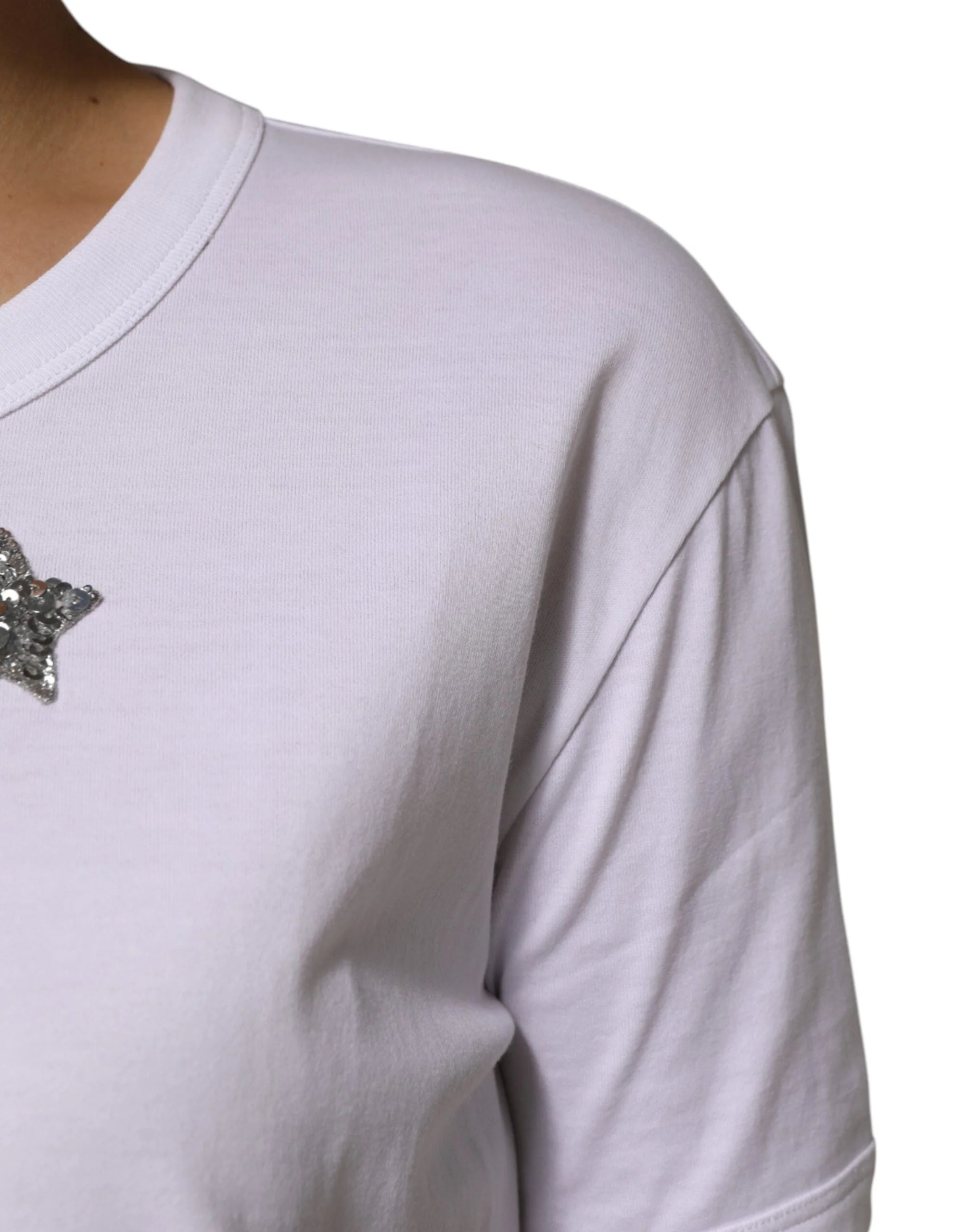 Dolce & Gabbana White Cotton Sequin Embellished Top T-shirt - IT44 | L - T-Shirts