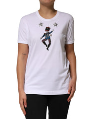 Dolce & Gabbana White Cotton Sequin Embellished Top T-shirt - IT44 | L - T-Shirts
