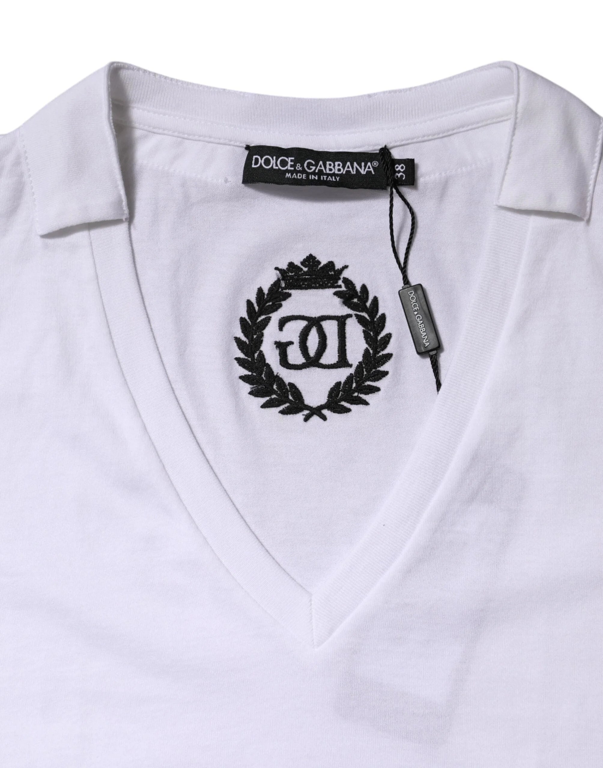 Dolce & Gabbana White Cotton Short Sleeve V-Neck Top T-shirt - IT42|M - T-Shirts