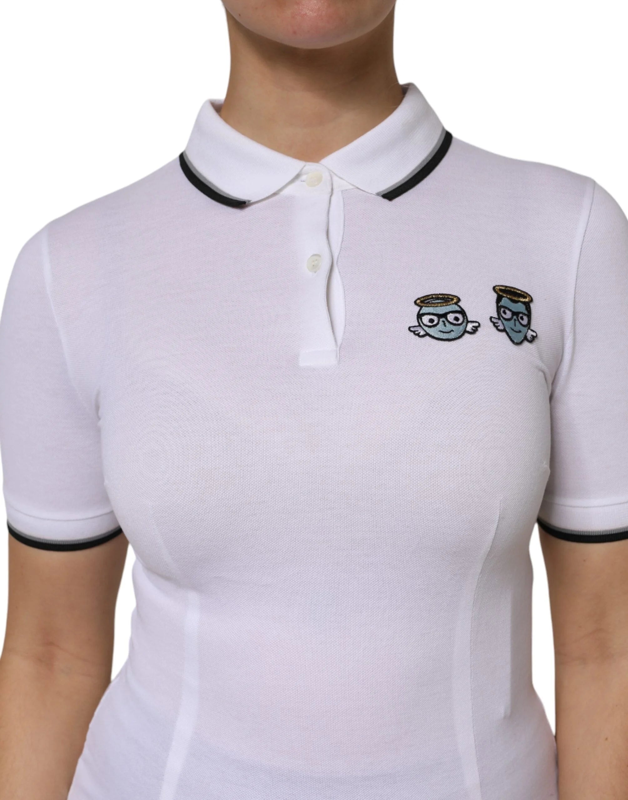 Dolce & Gabbana White Cotton Short Sleeves Collared Polo Top - IT38 | XS - Polos