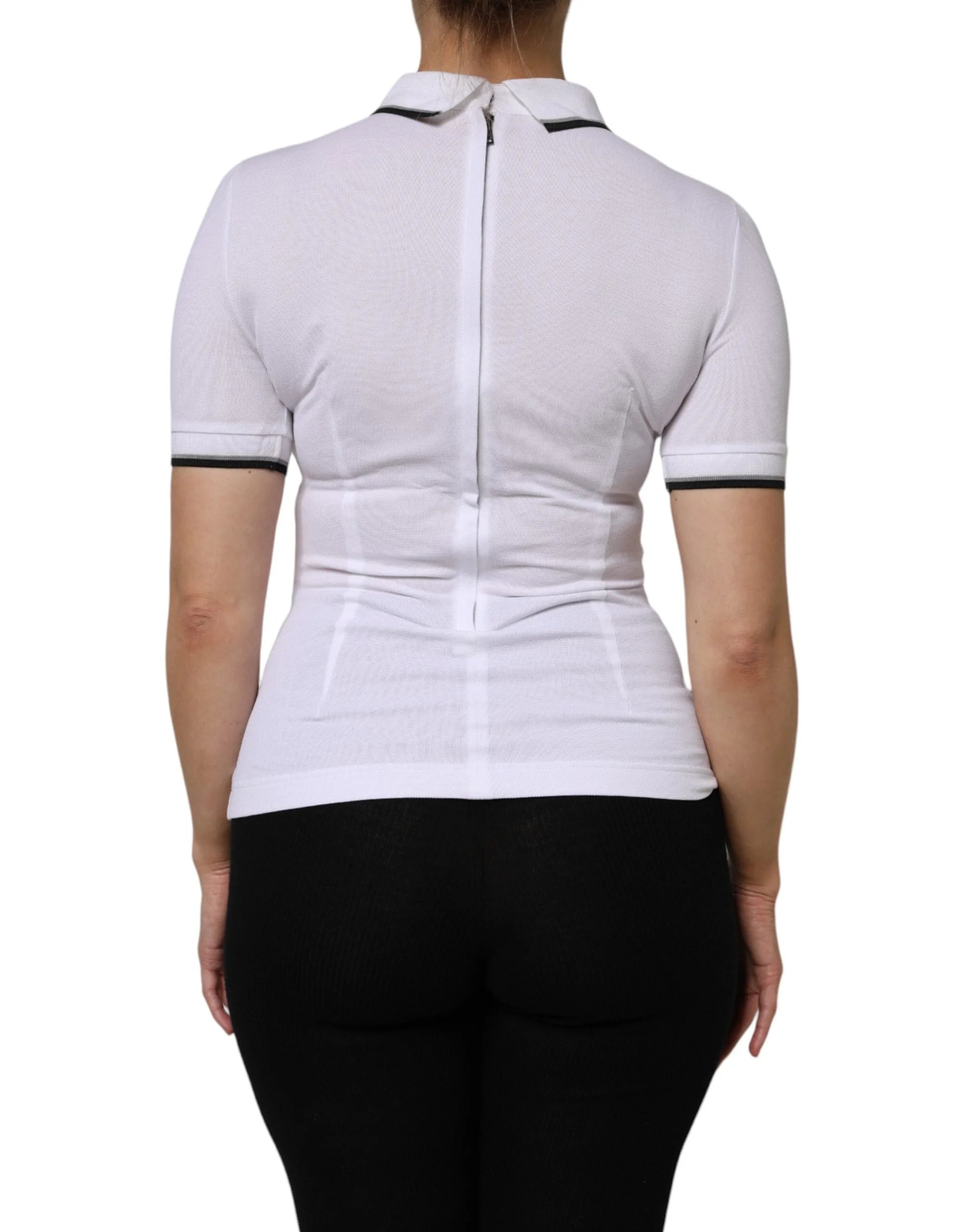 Dolce & Gabbana White Cotton Short Sleeves Collared Polo Top - IT38 | XS - Polos