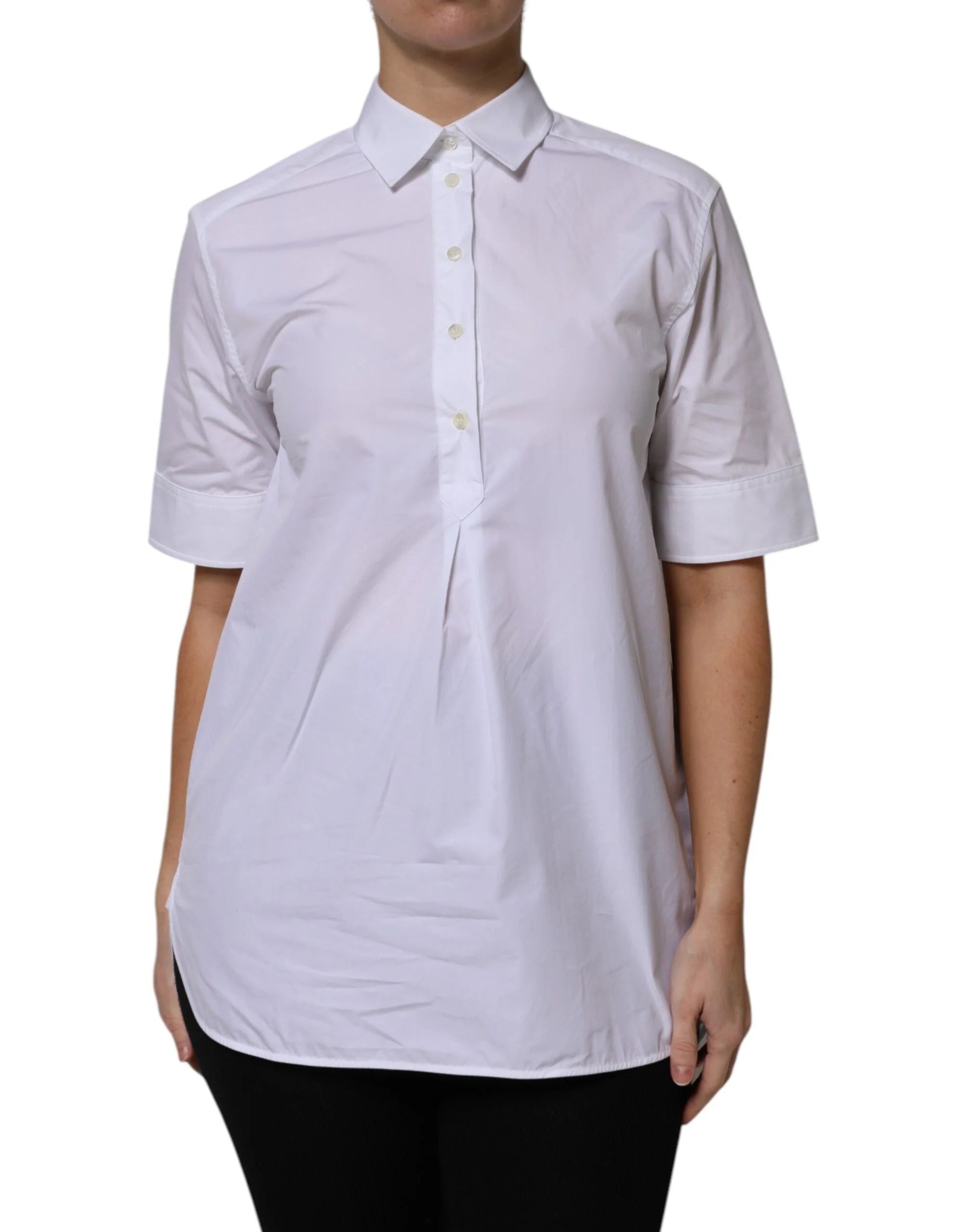 Dolce & Gabbana White Cotton Short Sleeves Collared Polo Top - IT38 | XS