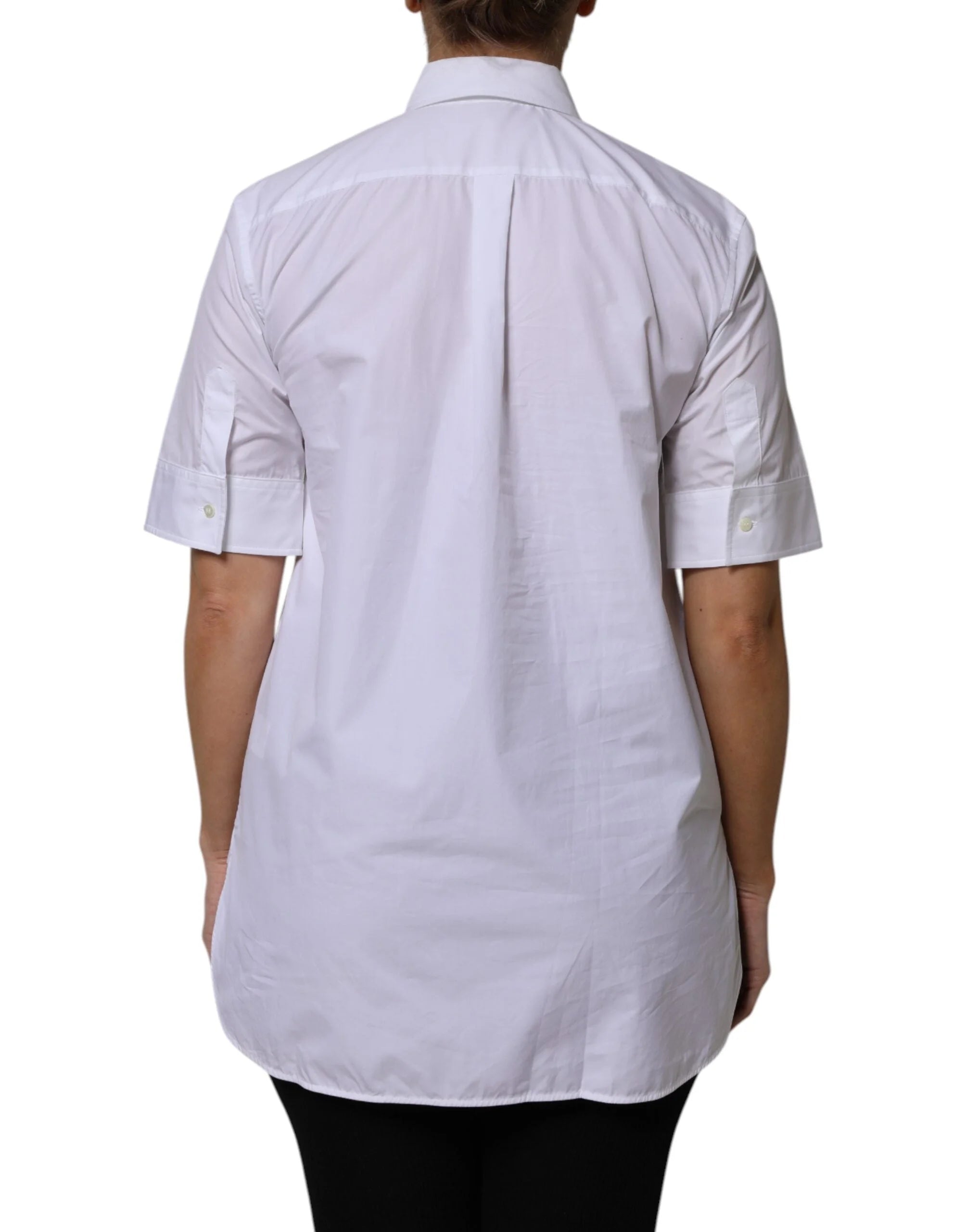 Dolce & Gabbana White Cotton Short Sleeves Collared Polo Top - IT38 | XS
