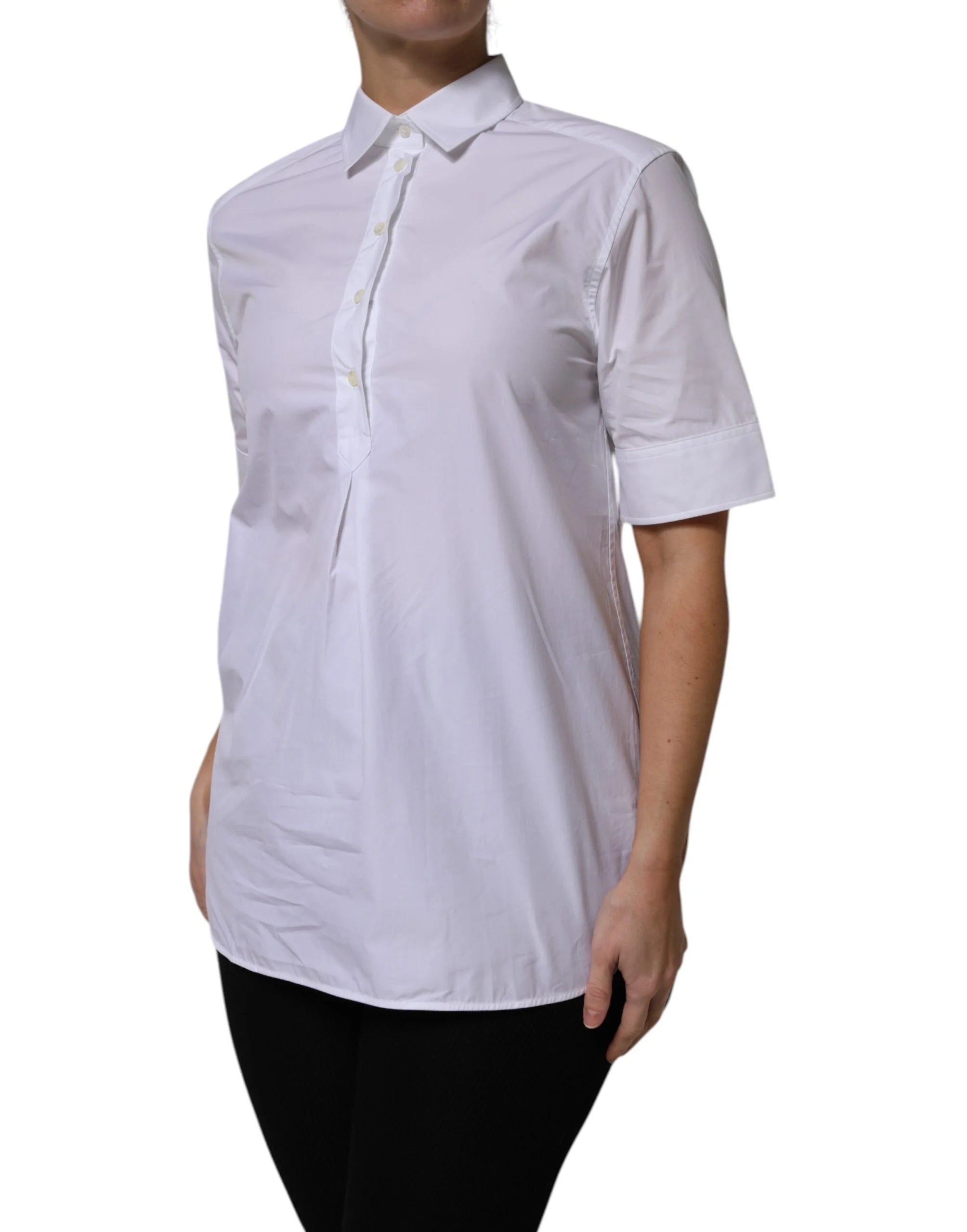 Dolce & Gabbana White Cotton Short Sleeves Collared Polo Top - IT38 | XS