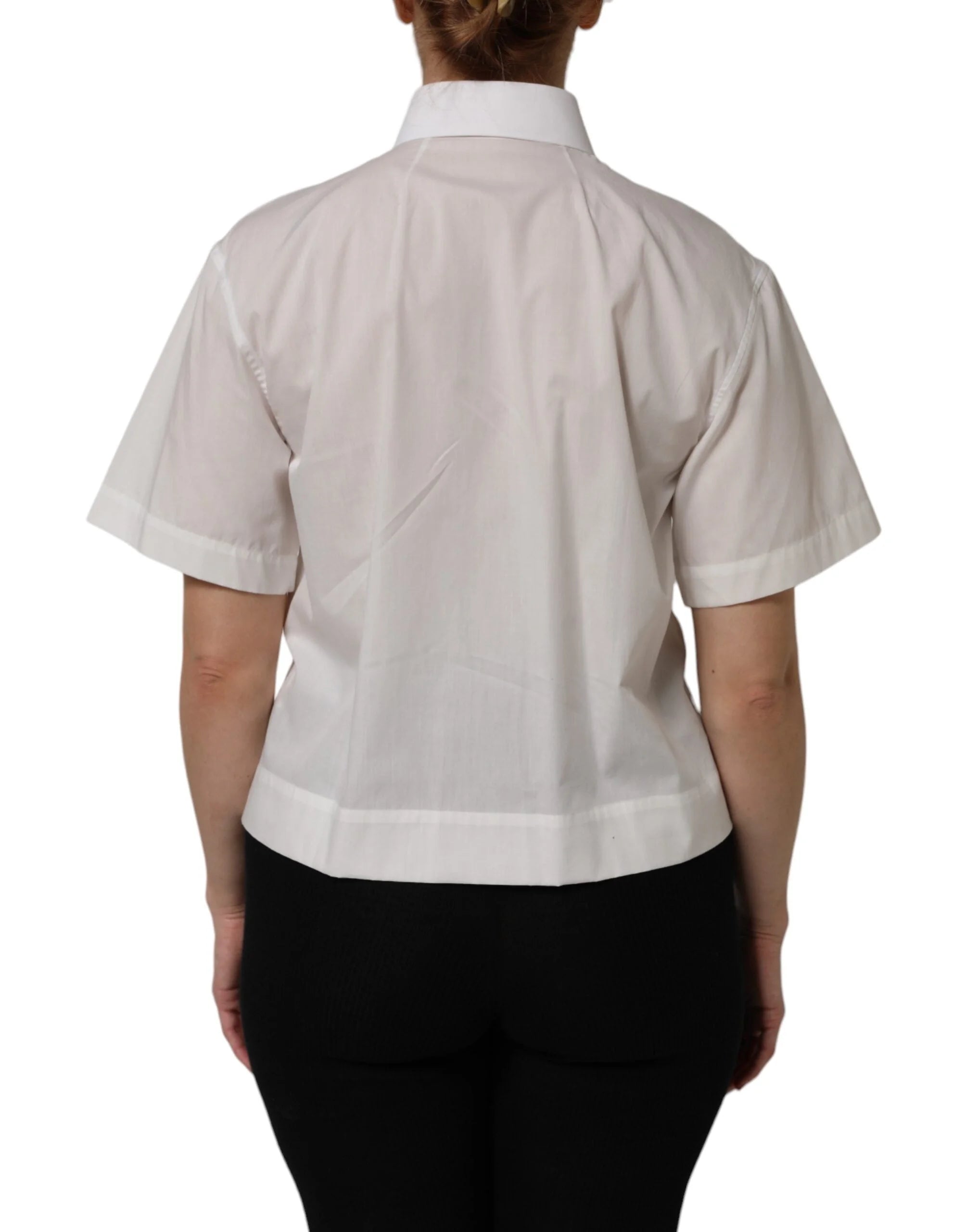 Dolce & Gabbana White Cotton Short Sleeves Collared Top Shirt - IT42|M