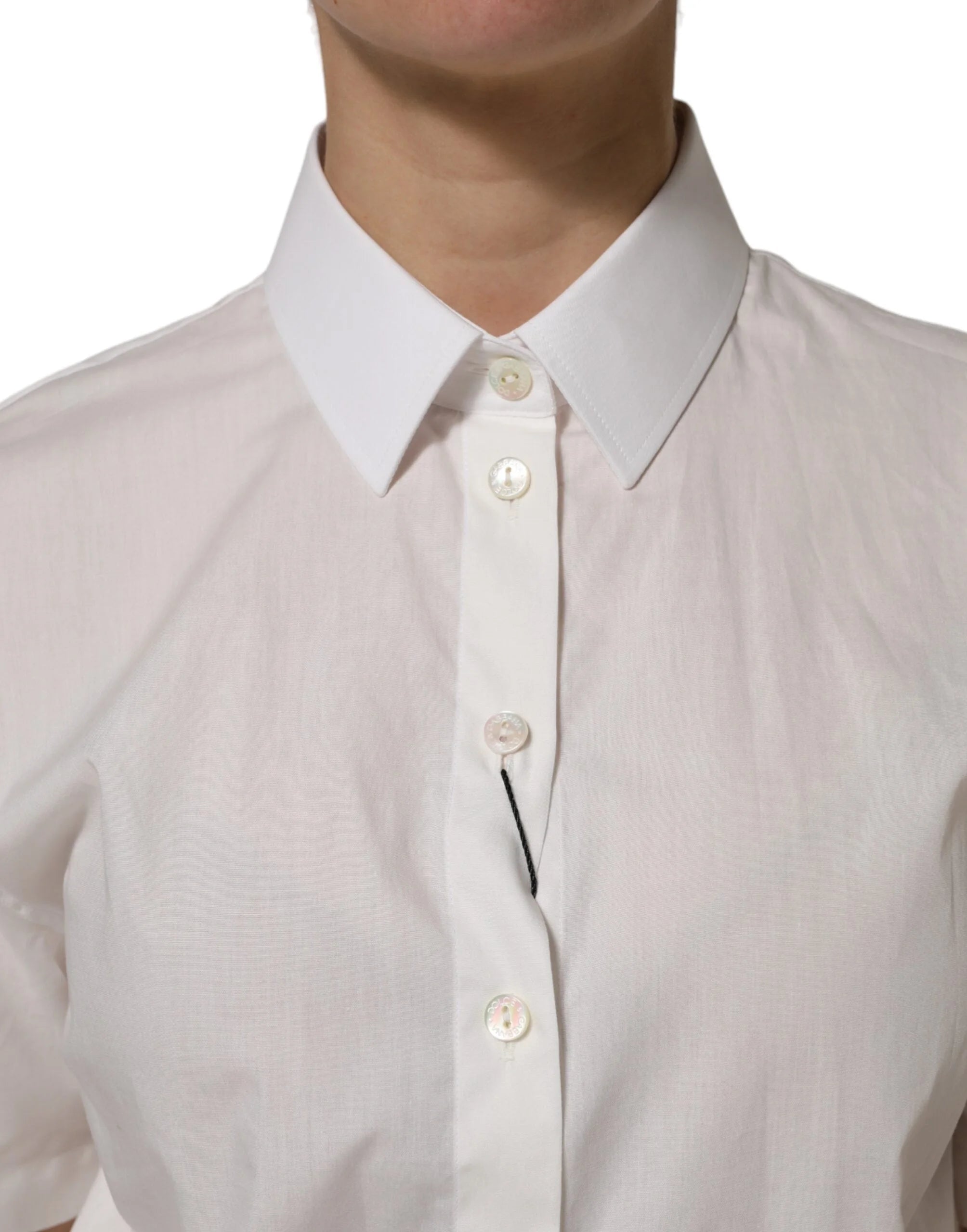 Dolce & Gabbana White Cotton Short Sleeves Collared Top Shirt - IT42|M