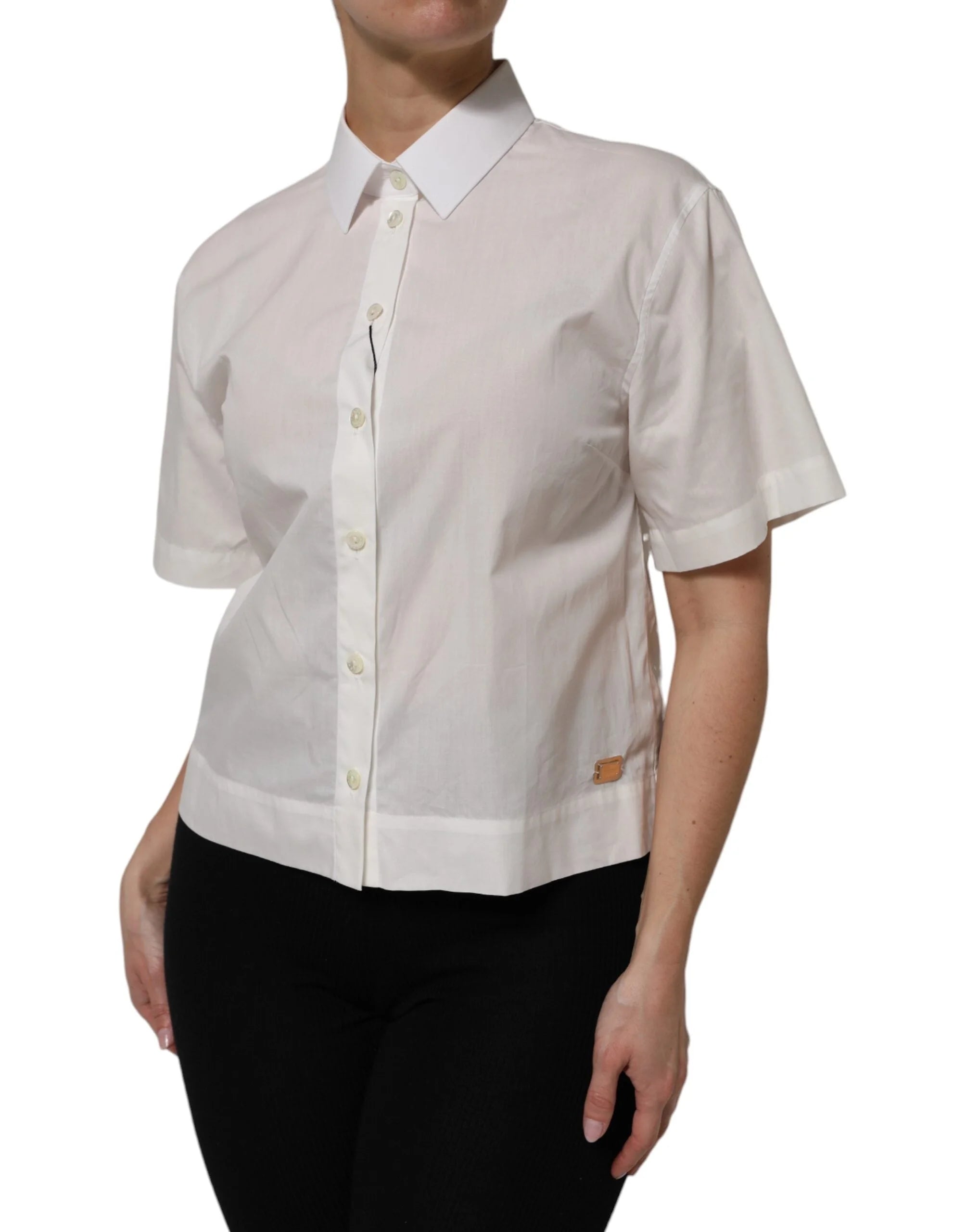 Dolce & Gabbana White Cotton Short Sleeves Collared Top Shirt - IT42|M