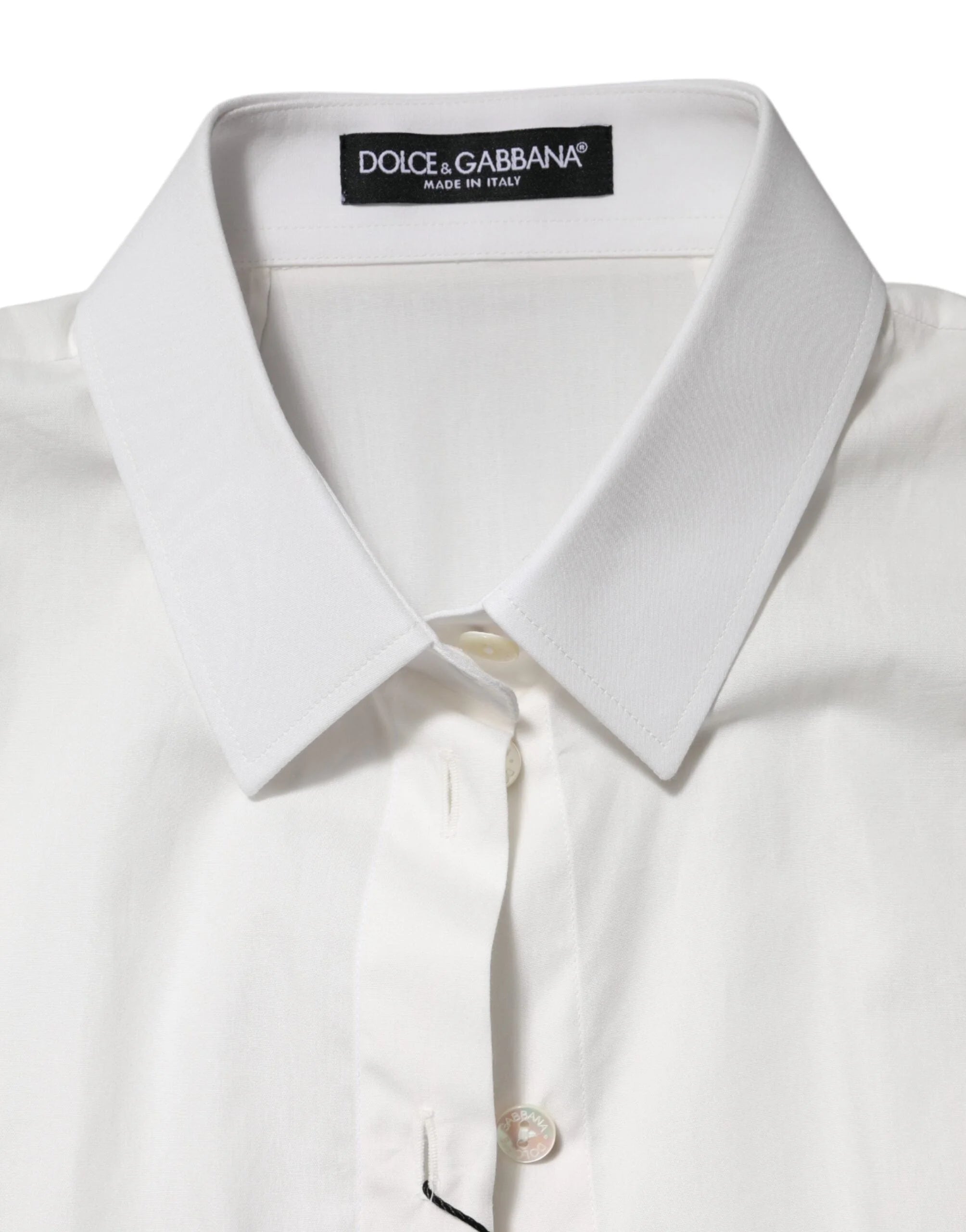 Dolce & Gabbana White Cotton Short Sleeves Collared Top Shirt - IT42|M - Shirts