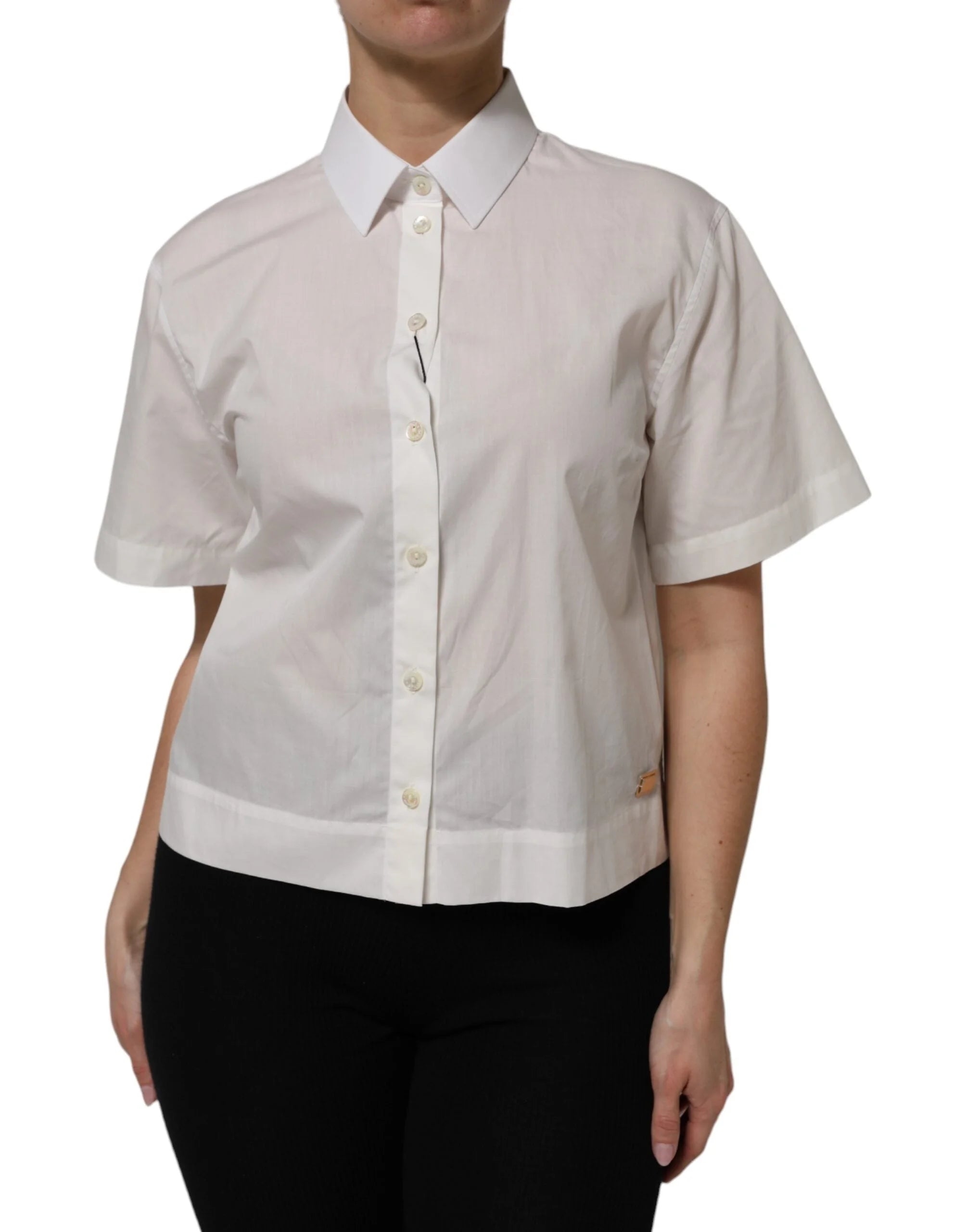 Dolce & Gabbana White Cotton Short Sleeves Collared Top Shirt - IT42|M