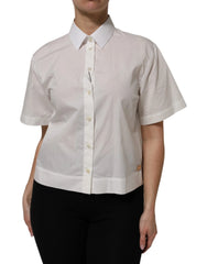 Dolce & Gabbana White Cotton Short Sleeves Collared Top Shirt - IT42|M