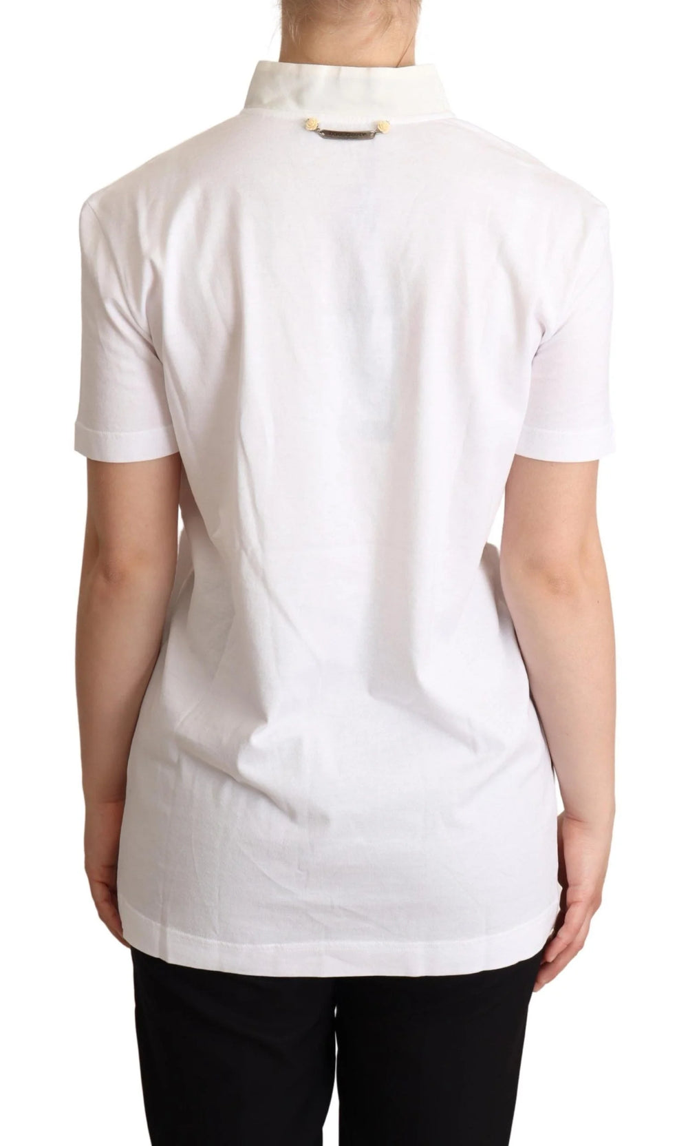 Dolce & Gabbana White Cotton Silk Blend Ascot Collar T-shirt - IT36 | XS - T-Shirts