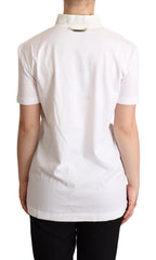 Dolce & Gabbana White Cotton Silk Blend Ascot Collar T-shirt - IT36 | XS - T-Shirts