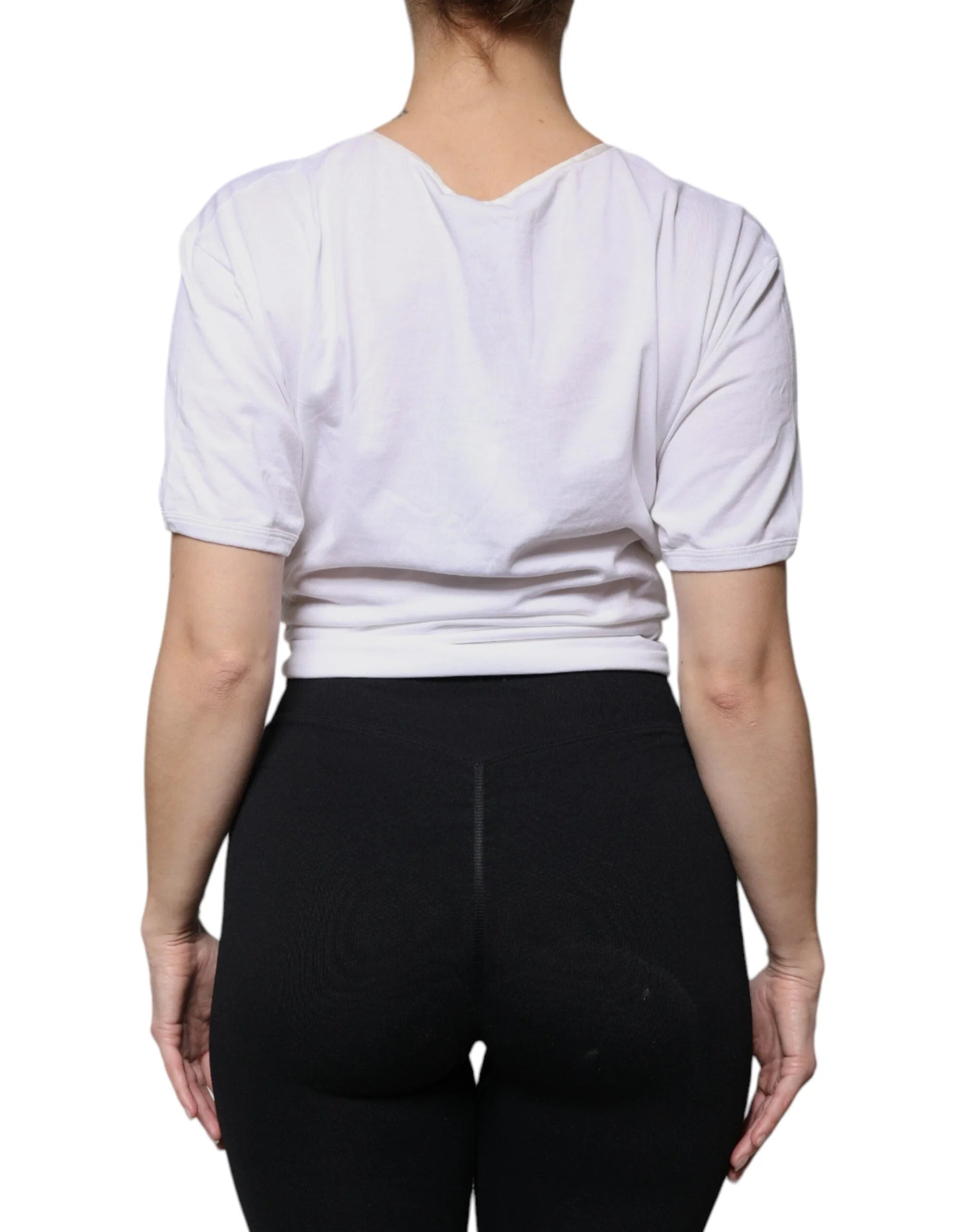 Dolce & Gabbana White Cotton Silk Round Neck Wrap Blouse Top - IT46|XL - Blouses