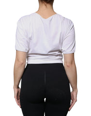 Dolce & Gabbana White Cotton Silk Round Neck Wrap Blouse Top - IT46|XL - Blouses