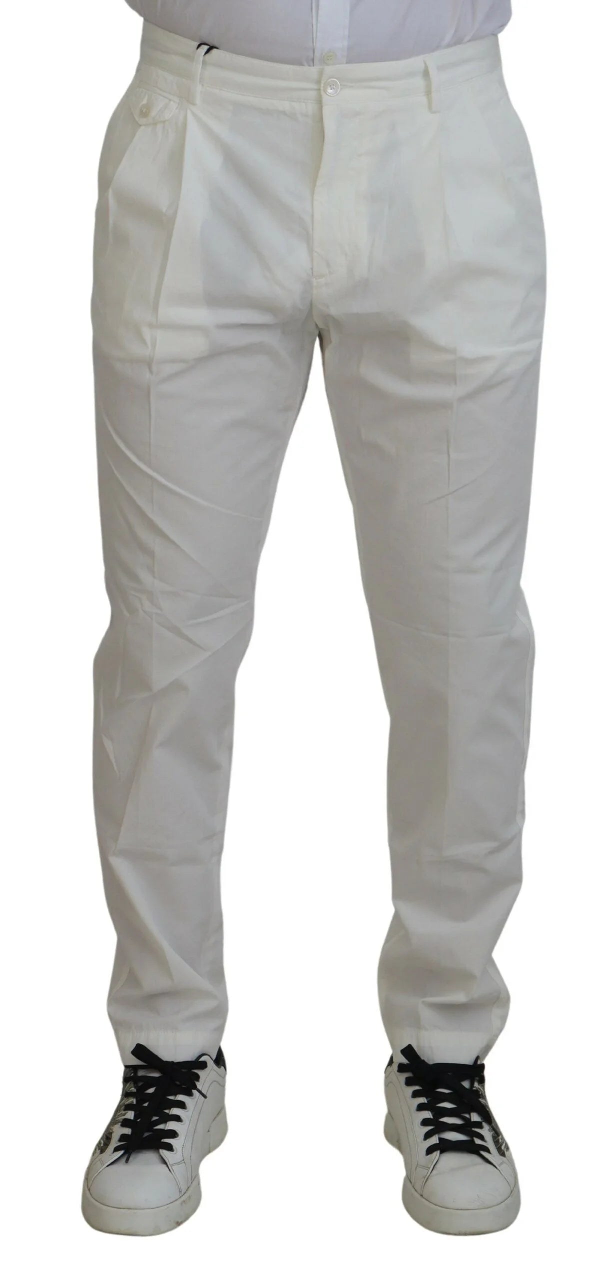 Dolce & Gabbana White Cotton Skinny Chino Pants - Chinos