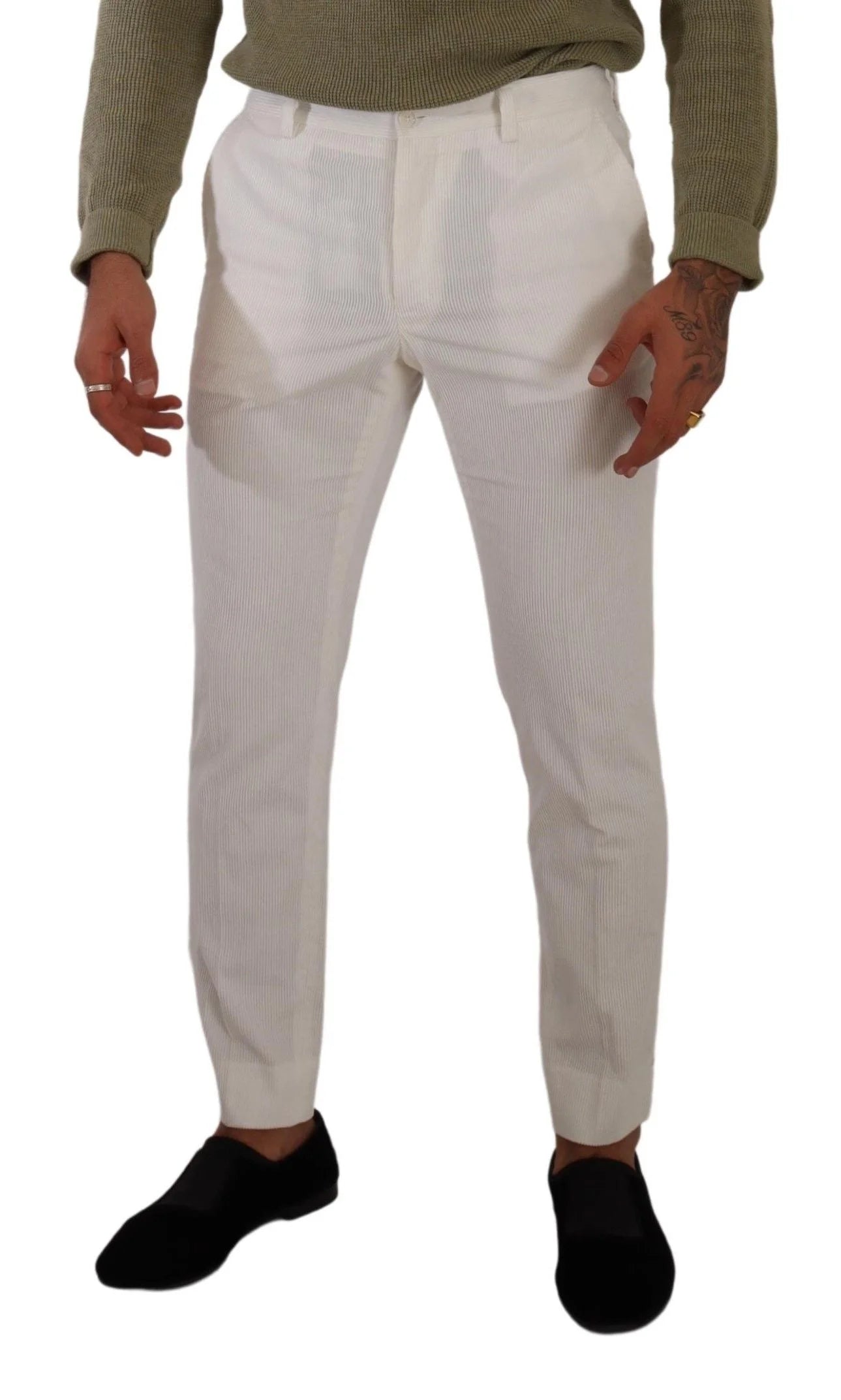 Dolce & Gabbana White Cotton Skinny Corduroy Trouser Pants - IT48 | M - Trousers