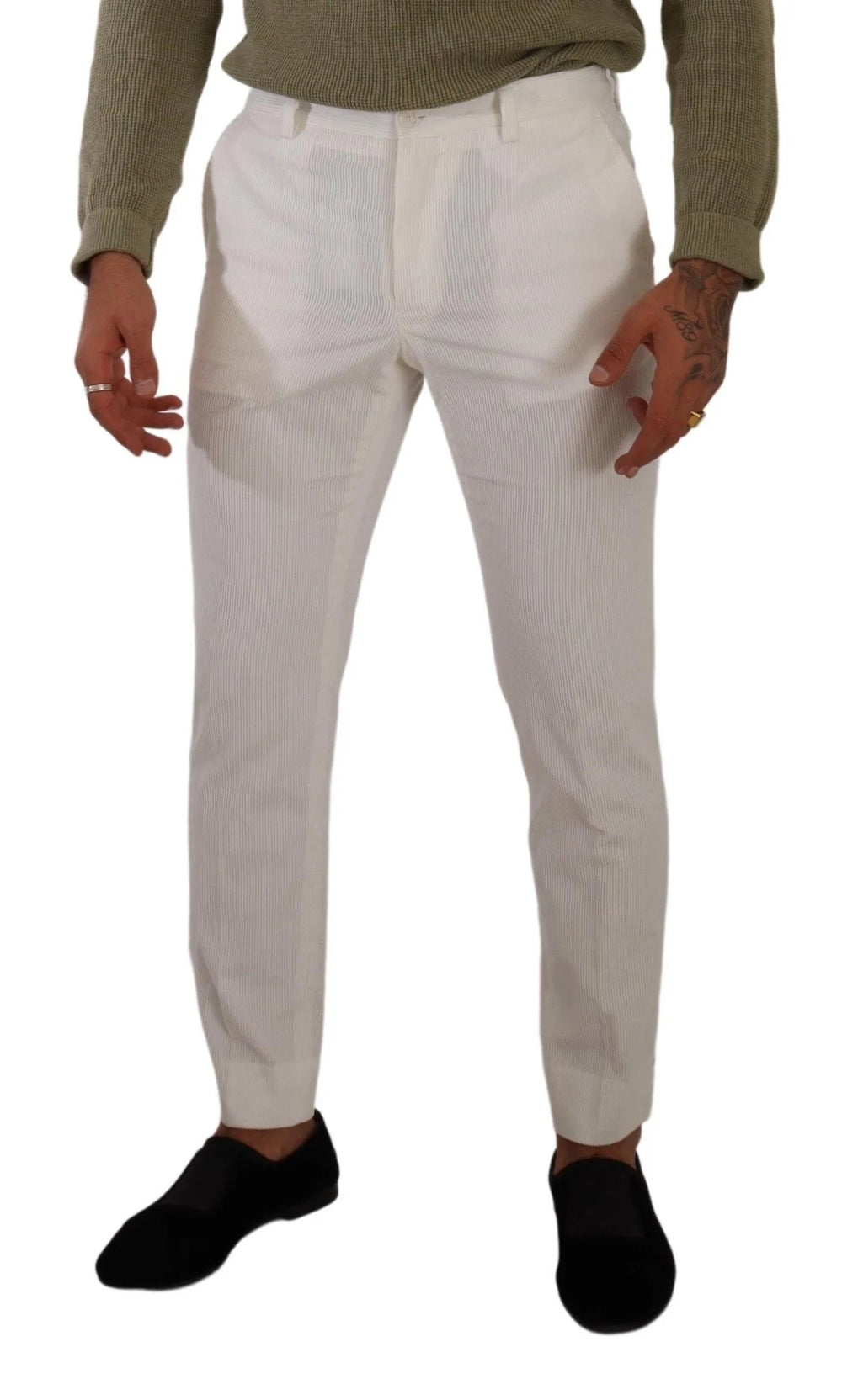 Dolce & Gabbana White Cotton Skinny Corduroy Trouser Pants - IT48 | M - Trousers