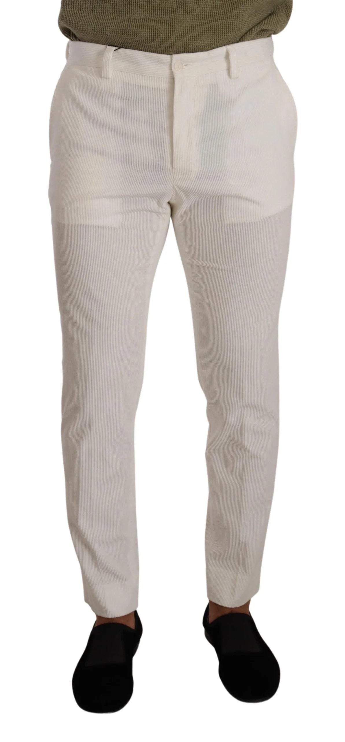 Dolce & Gabbana White Cotton Skinny Corduroy Trouser Pants - IT48 | M - Trousers