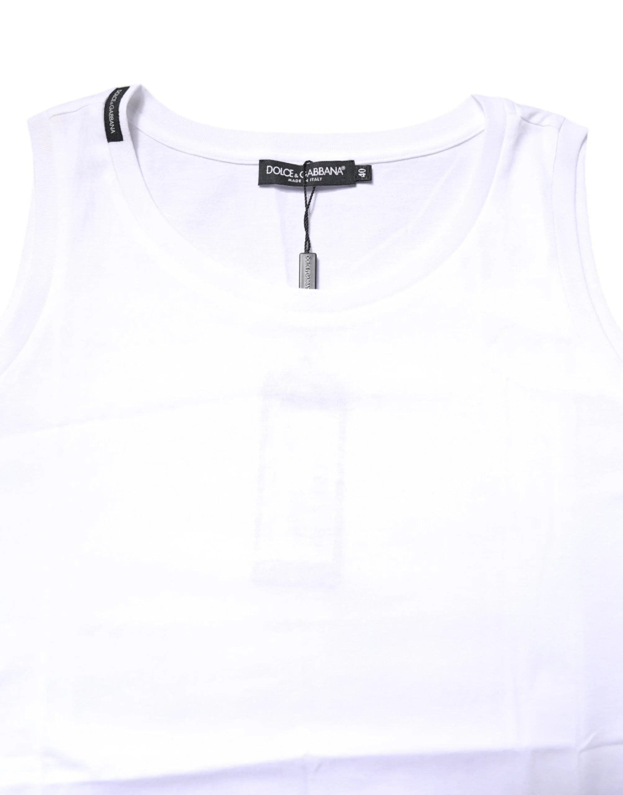 Dolce & Gabbana White Cotton Sleeveless Crew Neck T-shirt - Tank Tops