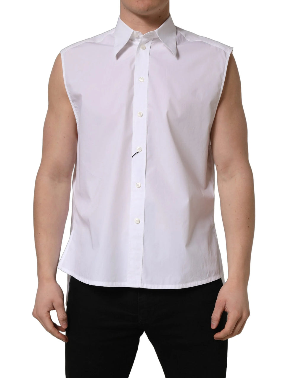 Dolce & Gabbana White Cotton Sleeveless Formal Dress Shirt - IT37 | XS