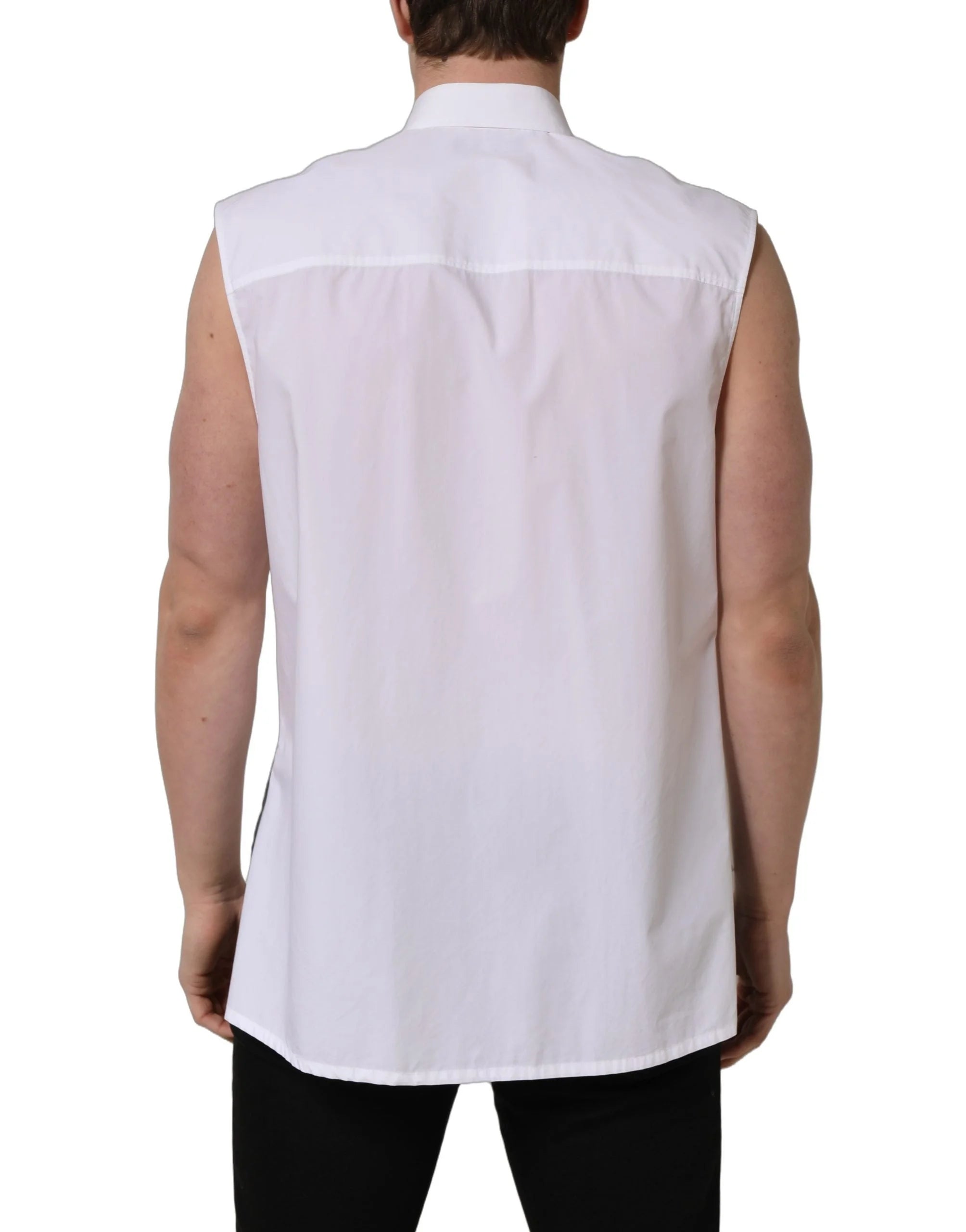 Dolce & Gabbana White Cotton Sleeveless Formal Dress Shirt - IT37 | XS