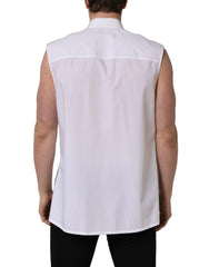 Dolce & Gabbana White Cotton Sleeveless Formal Dress Shirt - IT37 | XS