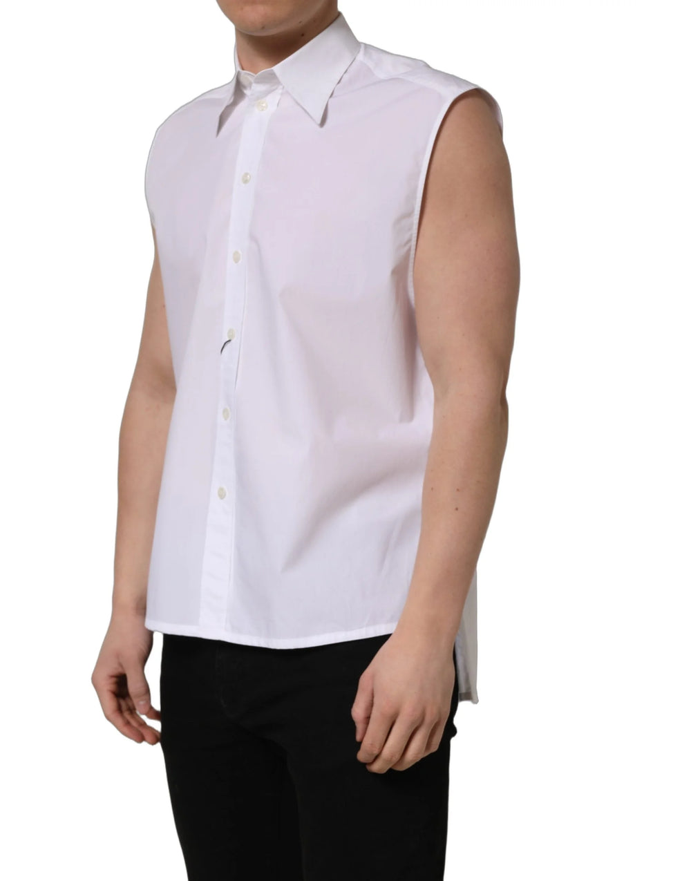 Dolce & Gabbana White Cotton Sleeveless Formal Dress Shirt - IT37 | XS