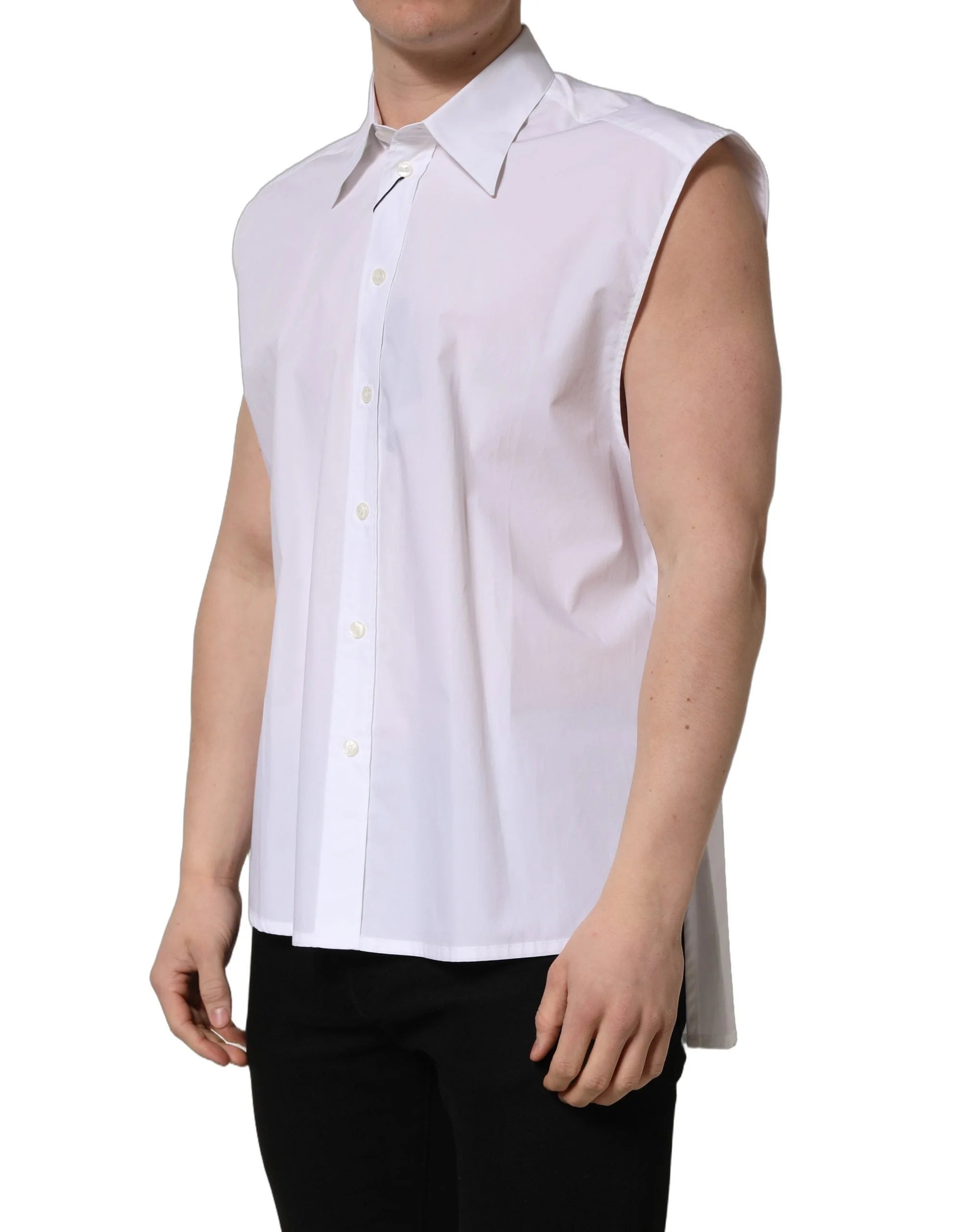 Dolce & Gabbana White Cotton Sleeveless Formal Dress Shirt - IT41 | L