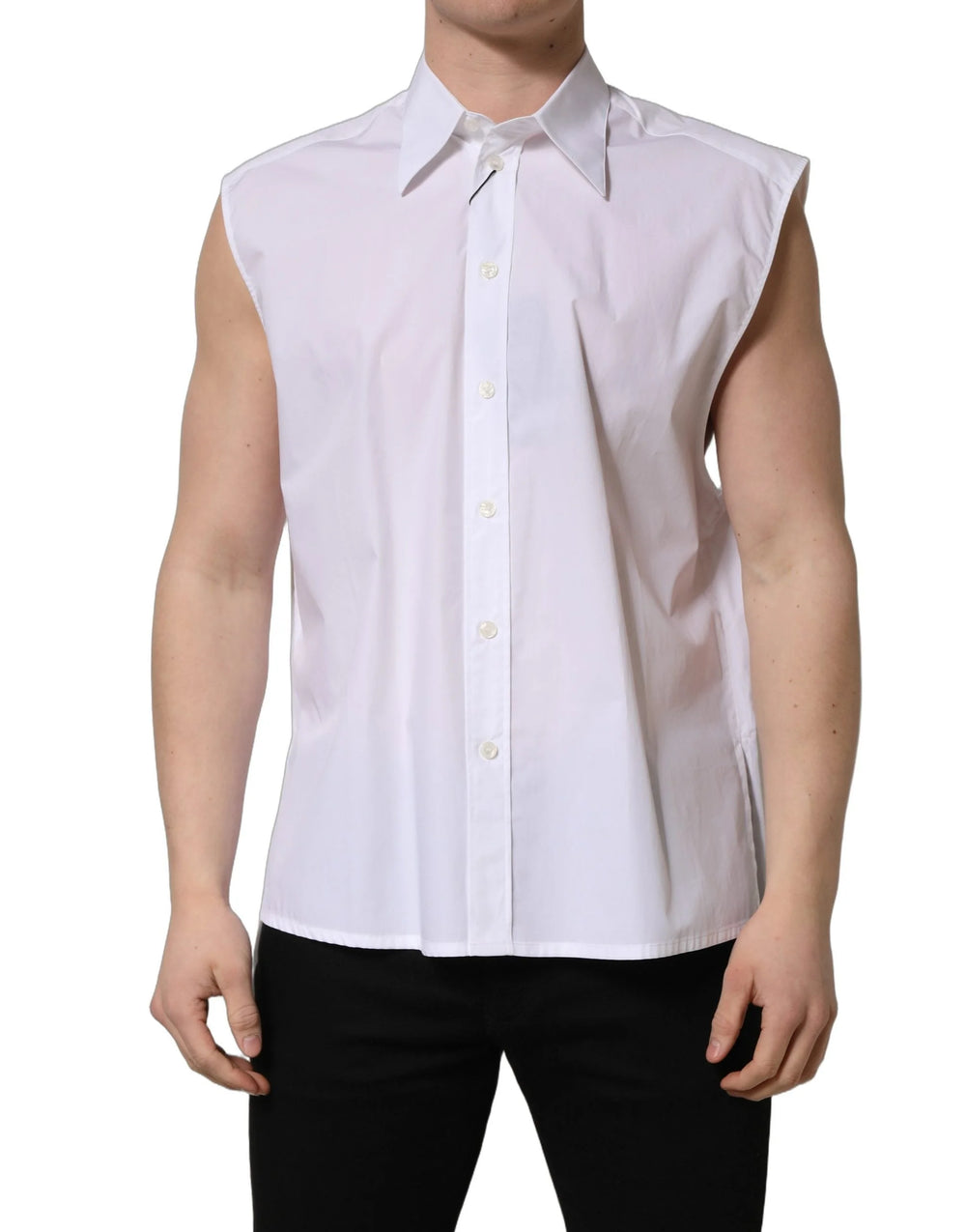 Dolce & Gabbana White Cotton Sleeveless Formal Dress Shirt - IT41 | L