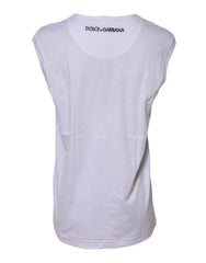Dolce & Gabbana White Cotton Sleeveless Printed Tank T-shirt - IT36|XXS - Tank Tops